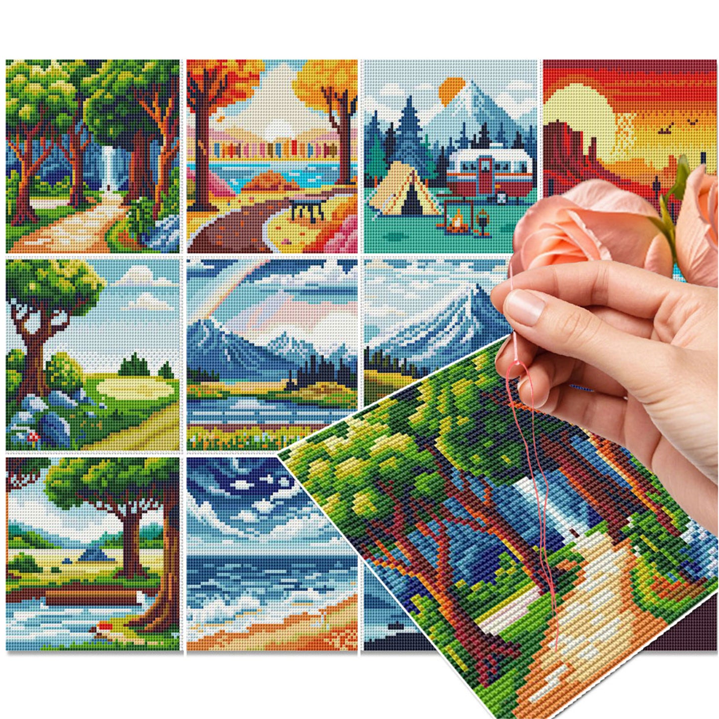 Mountains And Rivers - Full 11CT Stamped Cross Stitch 15x15CM - Huacan