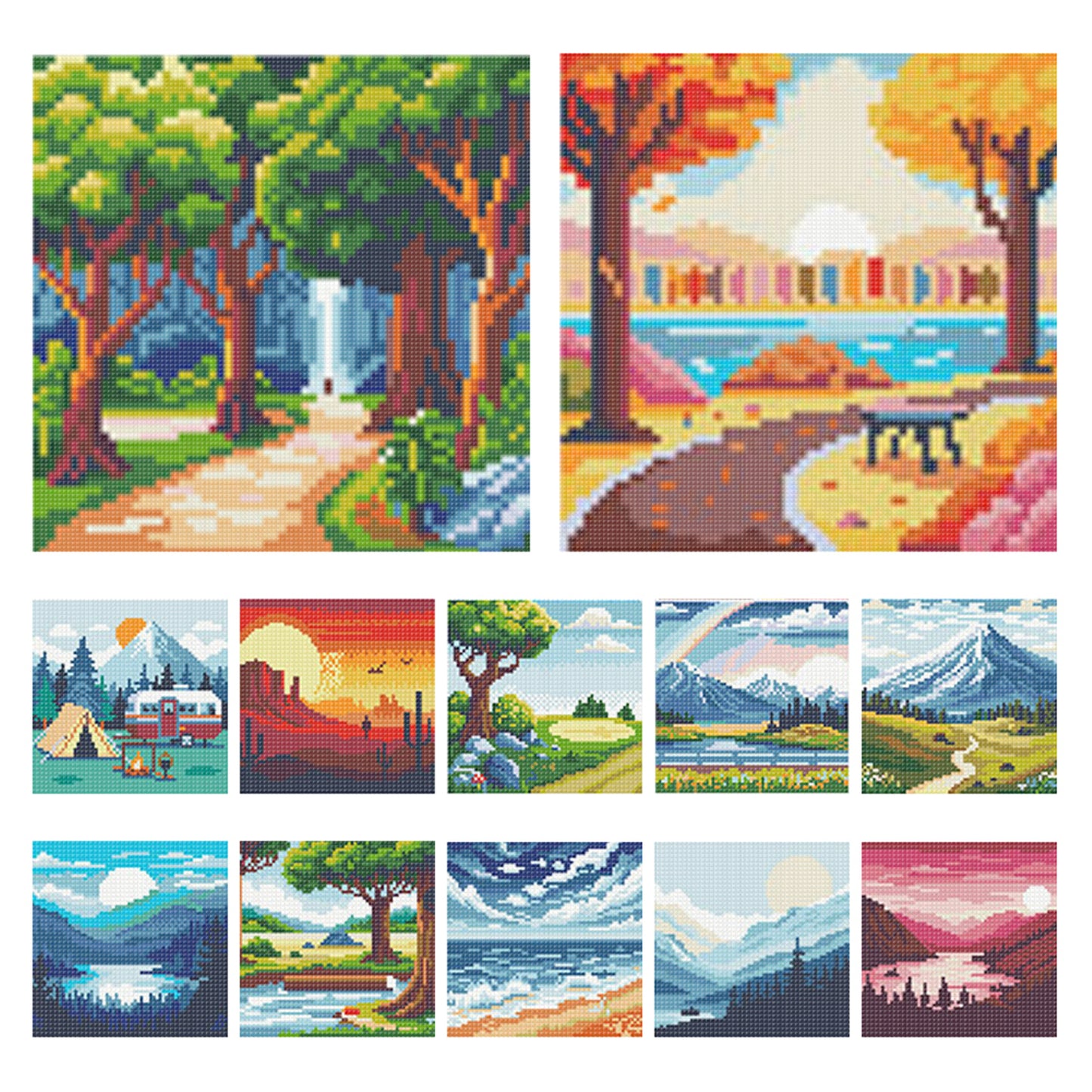 Mountains And Rivers - Full 11CT Stamped Cross Stitch 15x15CM - Huacan