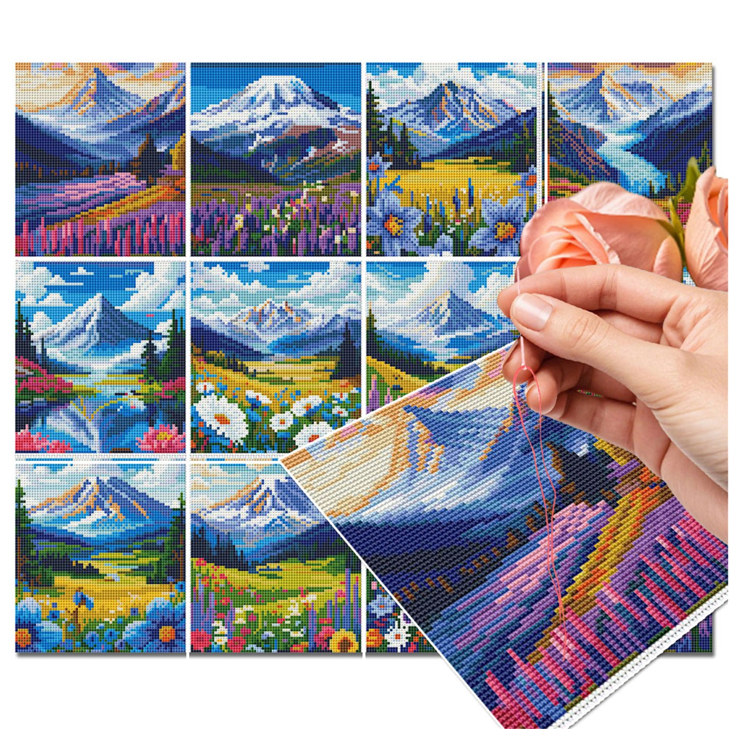 Flower Field Scenery - Full 11CT Stamped Cross Stitch 15x15CM - Huacan