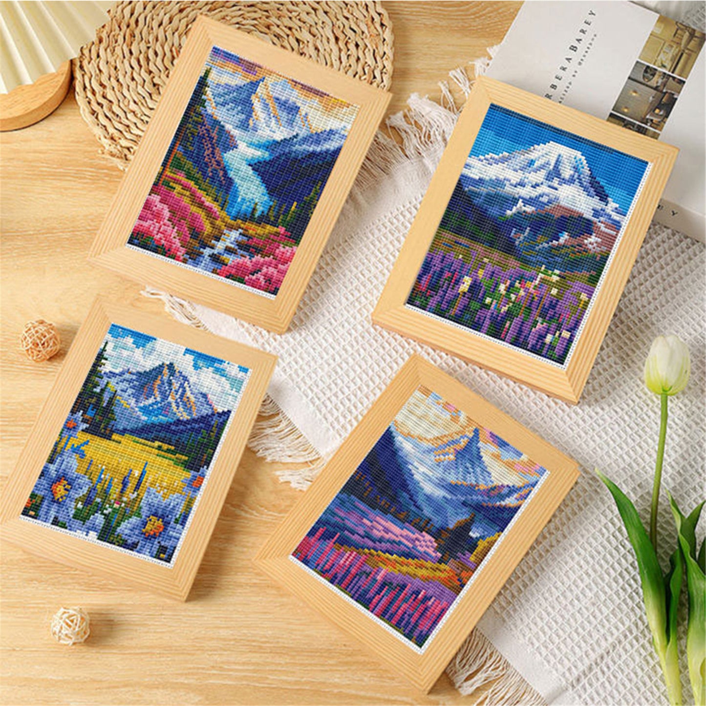 Flower Field Scenery - Full 11CT Stamped Cross Stitch 15x15CM - Huacan