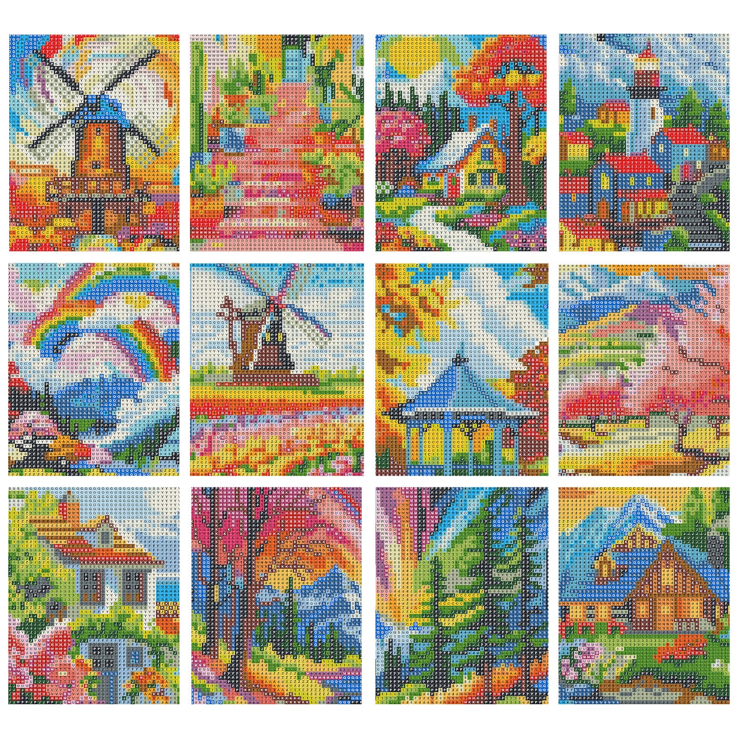 Colorful Scenery And Windmill - Full 11CT Stamped Cross Stitch 15x15CM - Huacan