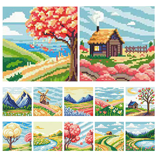 Spring Scenery - Full 11CT Stamped Cross Stitch 15x15CM - Huacan