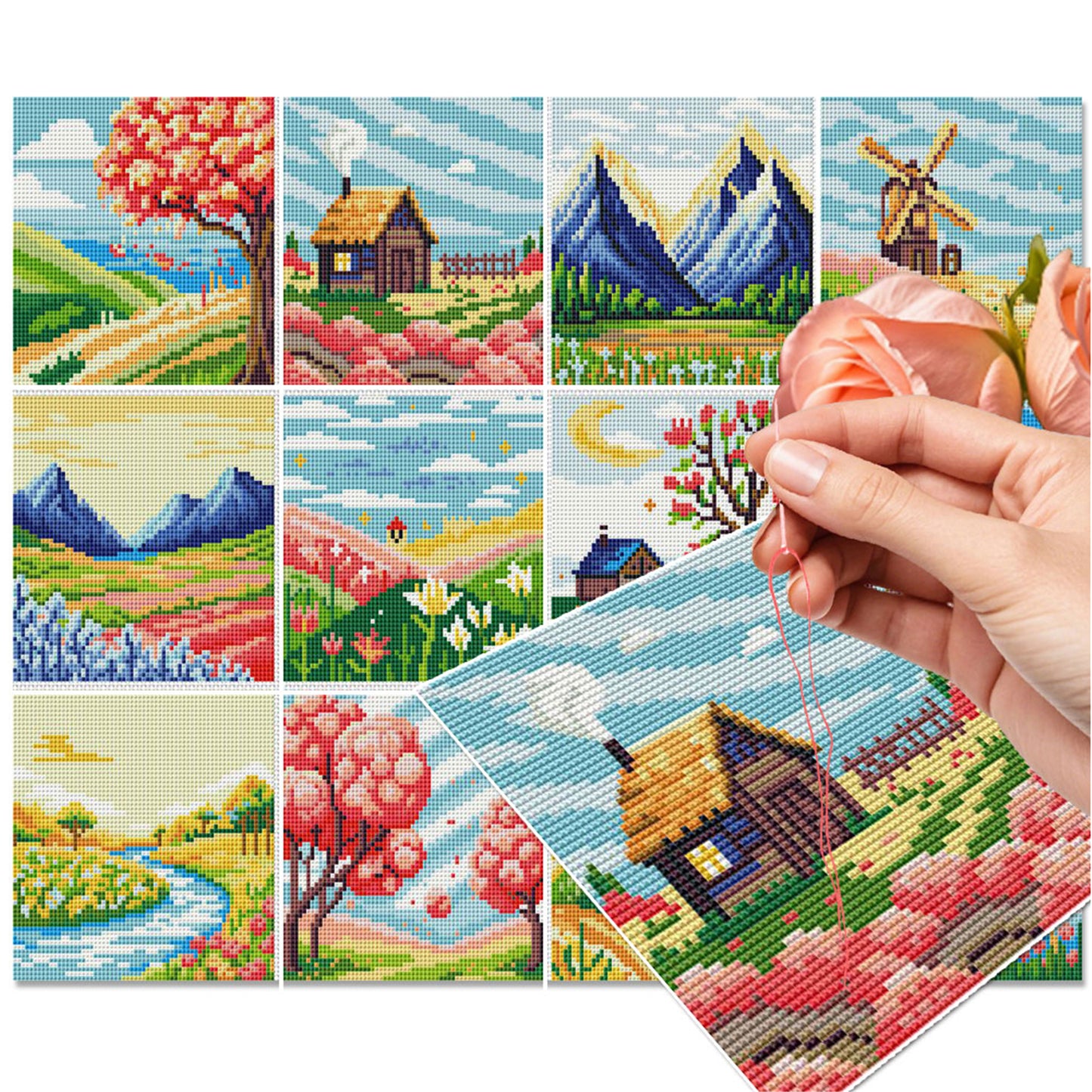 Spring Scenery - Full 11CT Stamped Cross Stitch 15x15CM - Huacan