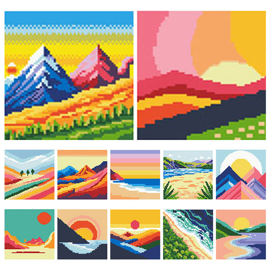 Colorful Sunset - Full 11CT Stamped Cross Stitch 15x15CM - Huacan