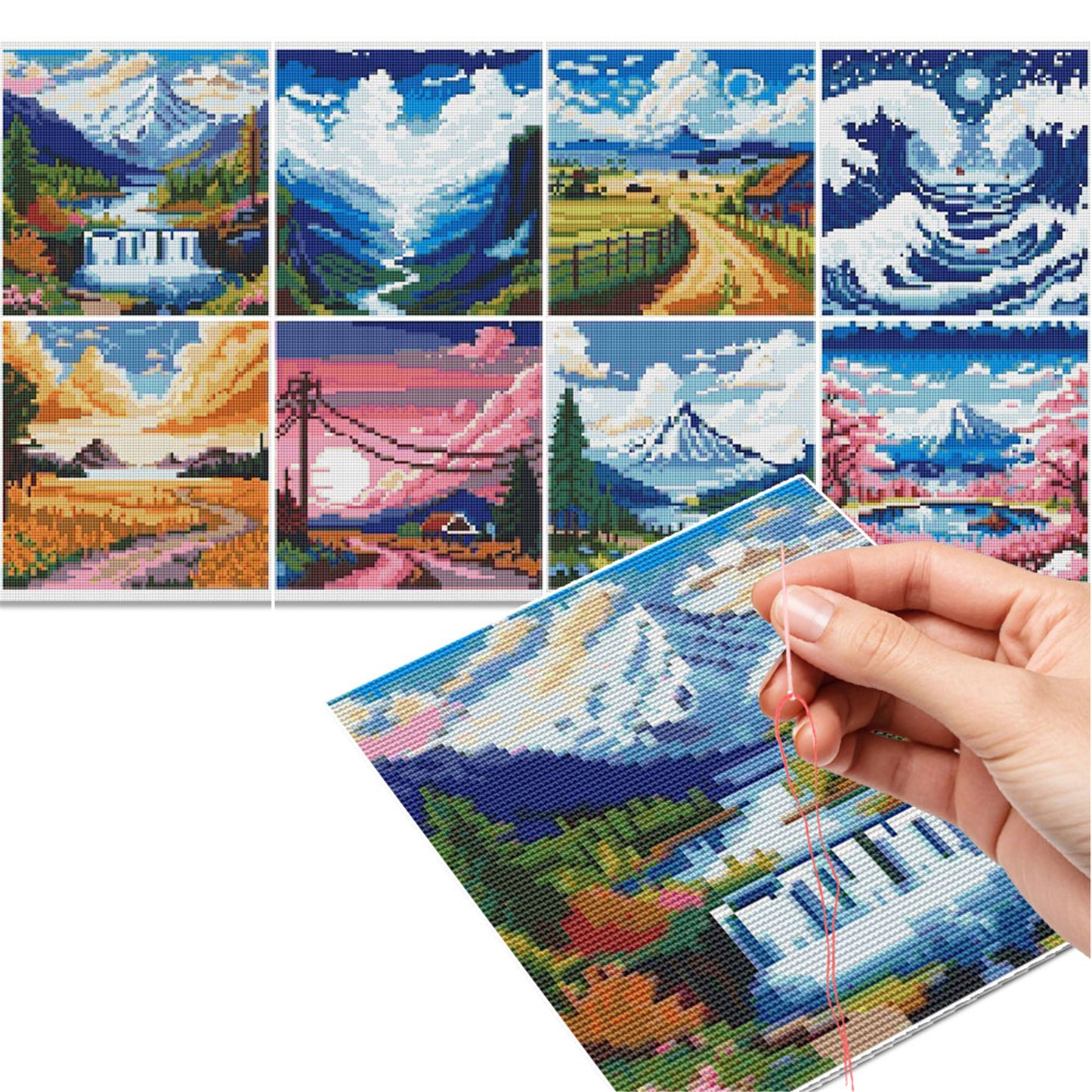 Blue Sky And White Clouds - Full 11CT Stamped Cross Stitch 15x15CM - Huacan
