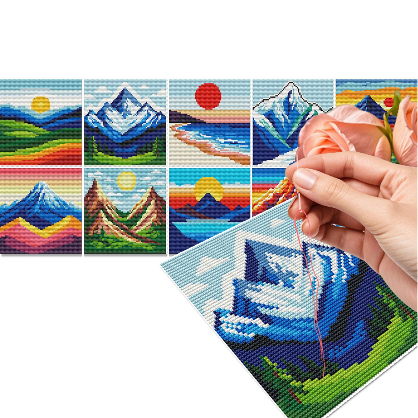 Sunset Over Mountains And Rivers - Full 11CT Stamped Cross Stitch 15x15CM - Huacan