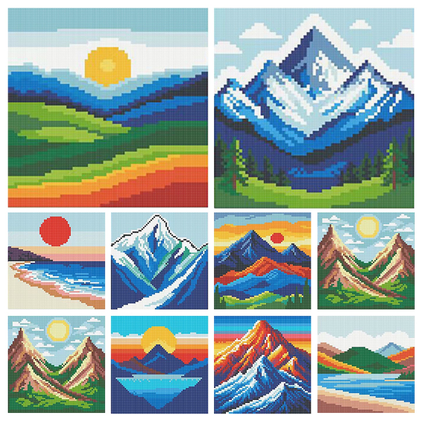 Sunset Over Mountains And Rivers - Full 11CT Stamped Cross Stitch 15x15CM - Huacan