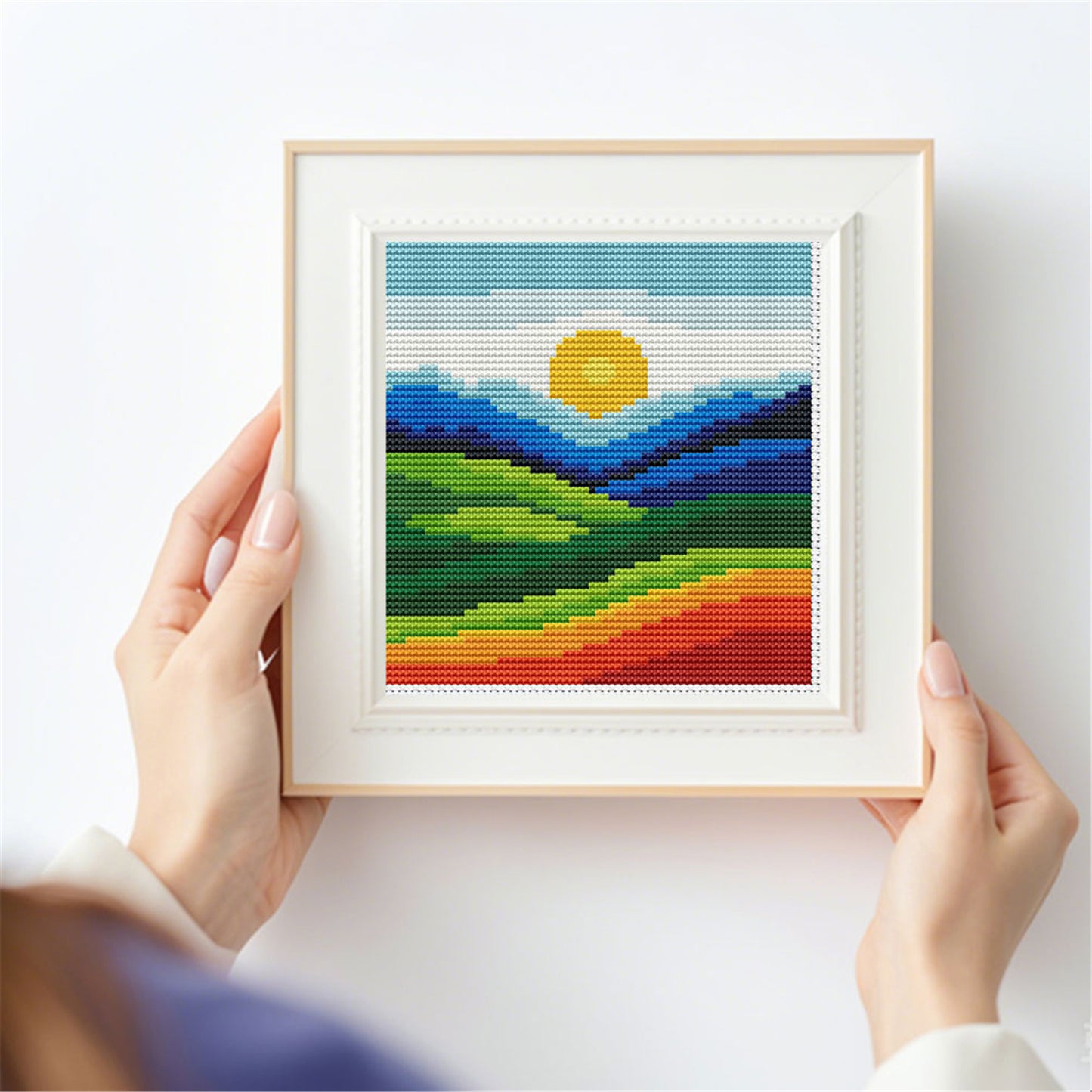 Sunset Over Mountains And Rivers - Full 11CT Stamped Cross Stitch 15x15CM - Huacan