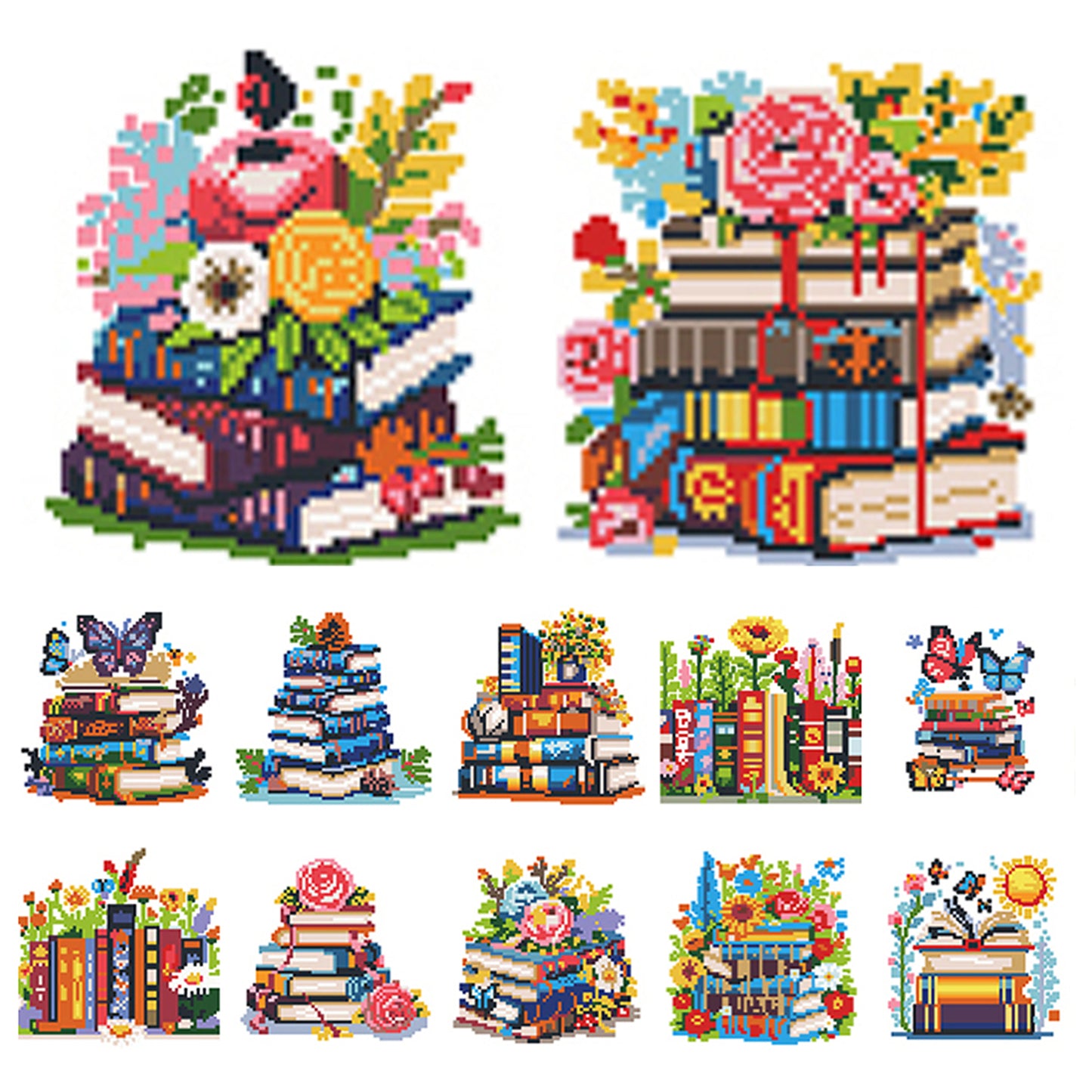 Books And Flowers - Partial 11CT Stamped Cross Stitch 15x15CM - Huacan