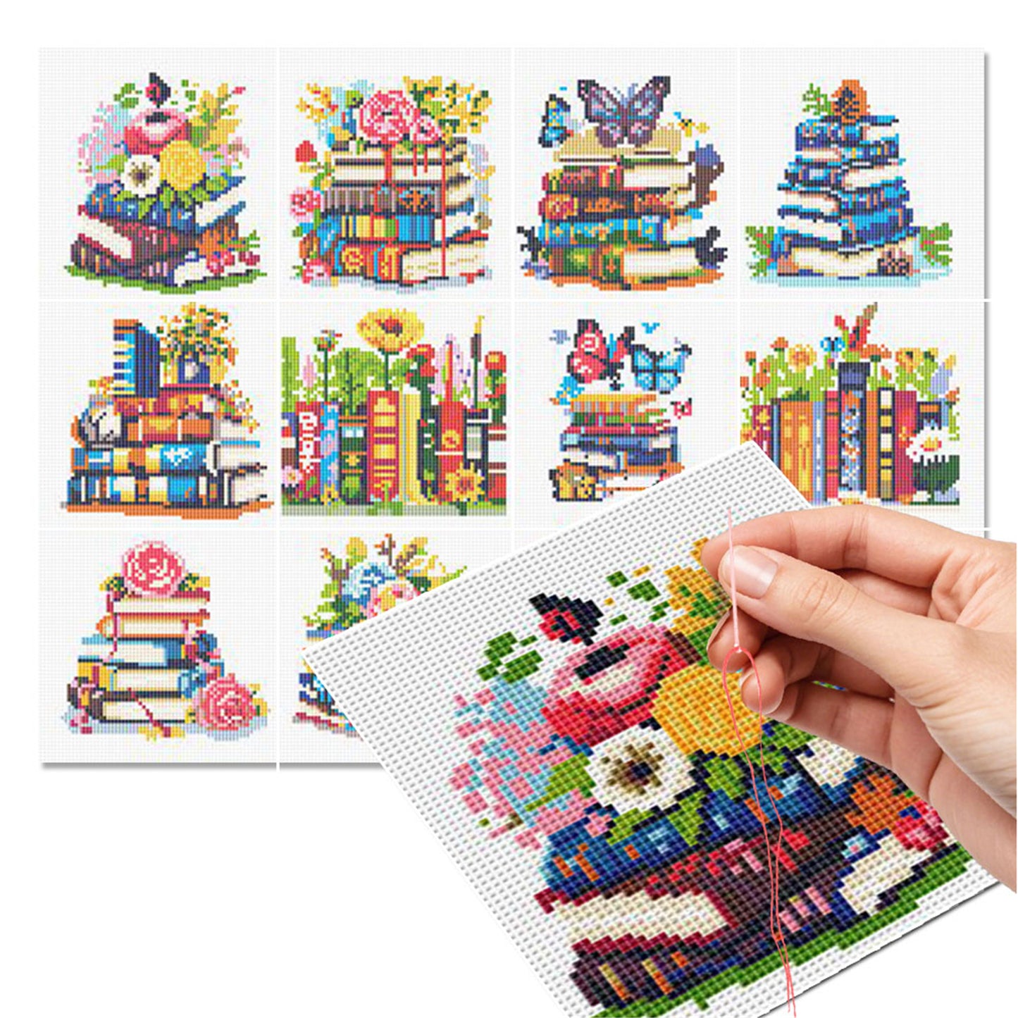 Books And Flowers - Partial 11CT Stamped Cross Stitch 15x15CM - Huacan