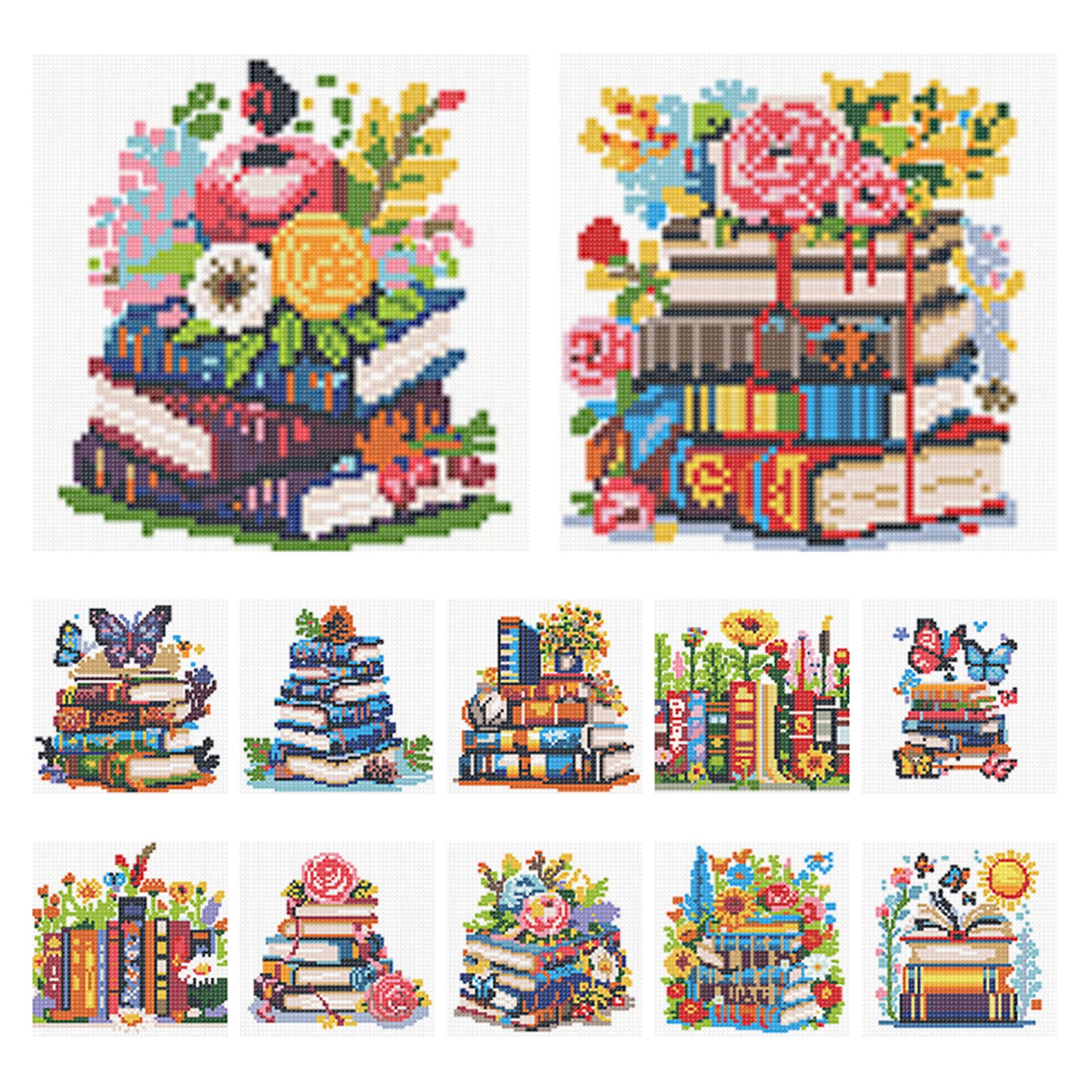 Books And Flowers - Partial 11CT Stamped Cross Stitch 15x15CM - Huacan