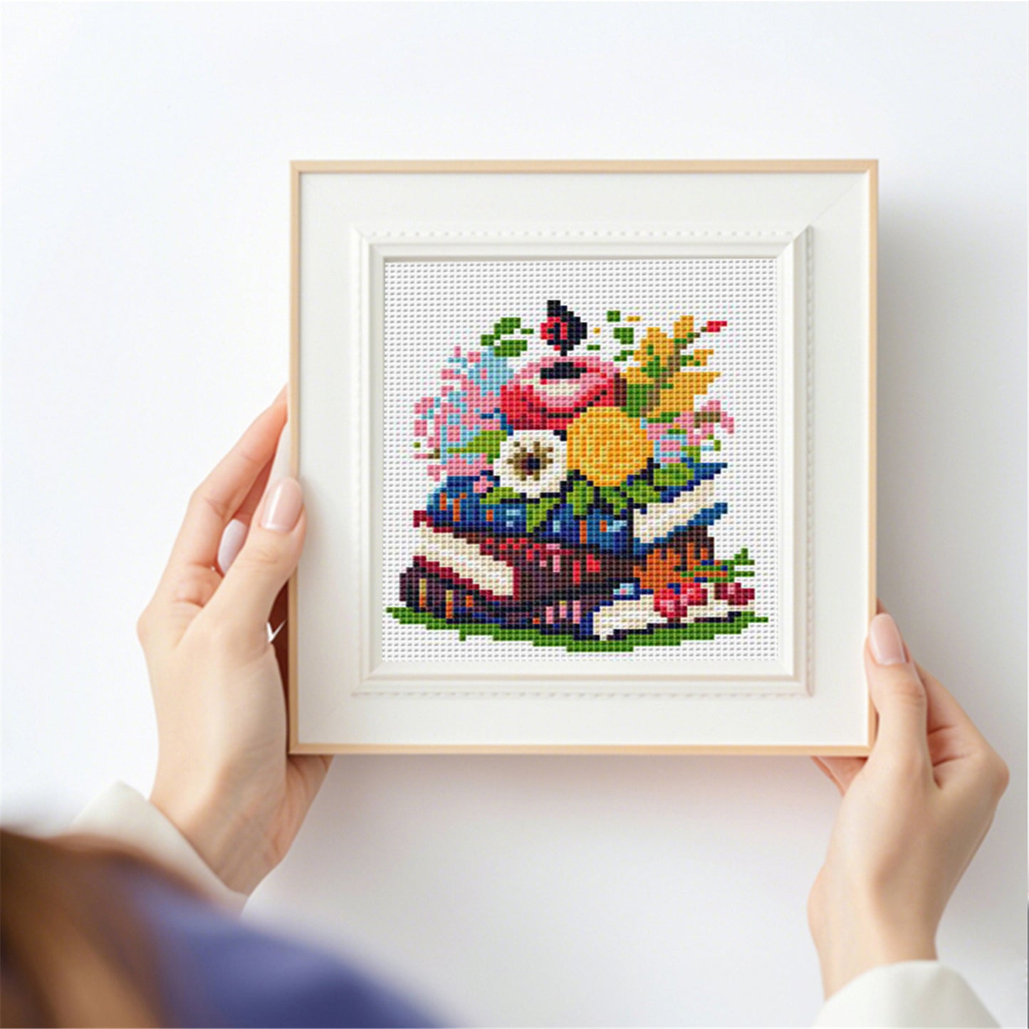 Books And Flowers - Partial 11CT Stamped Cross Stitch 15x15CM - Huacan