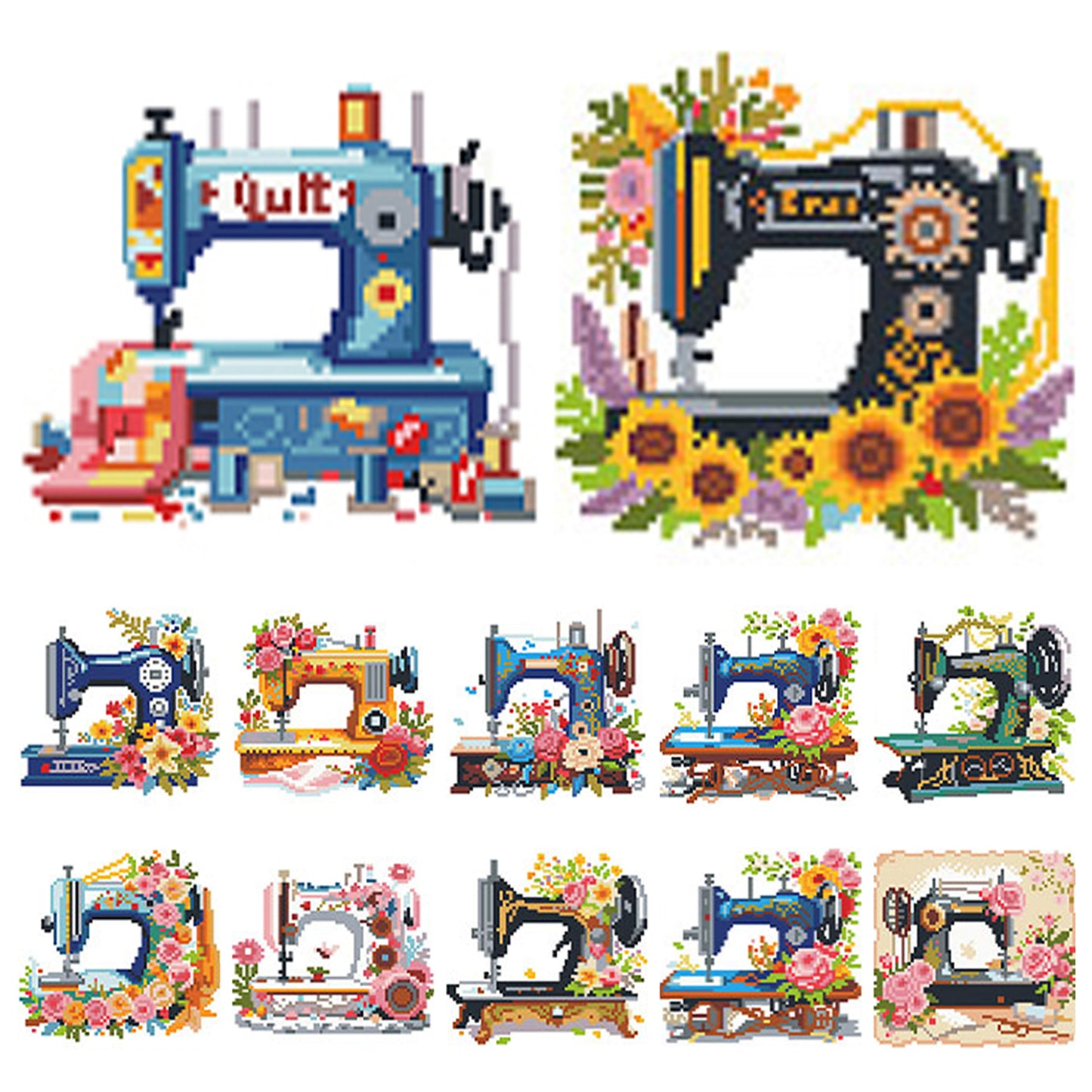 Sewing Machine - Partial 11CT Stamped Cross Stitch 15x15CM - Huacan