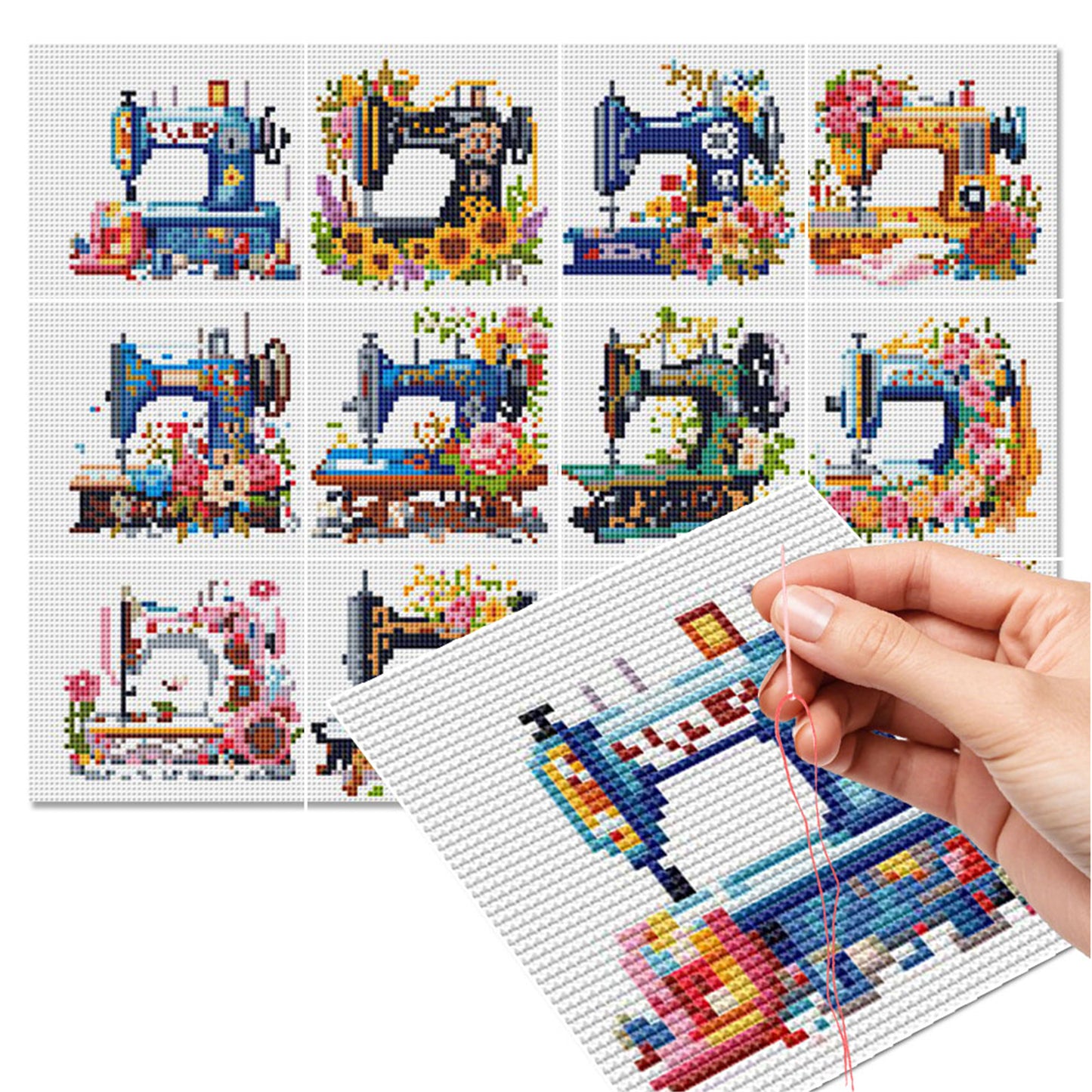 Sewing Machine - Partial 11CT Stamped Cross Stitch 15x15CM - Huacan