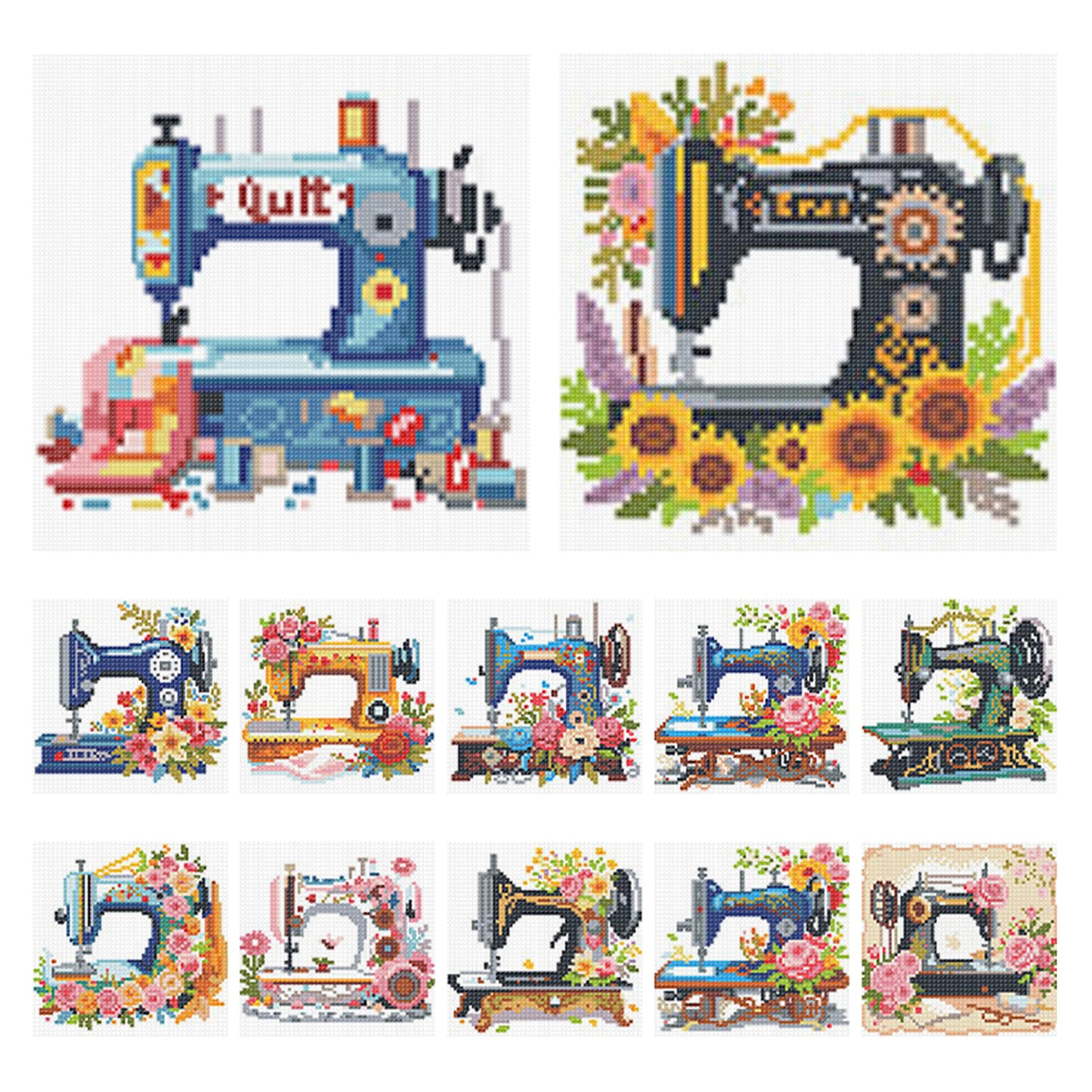 Sewing Machine - Partial 11CT Stamped Cross Stitch 15x15CM - Huacan