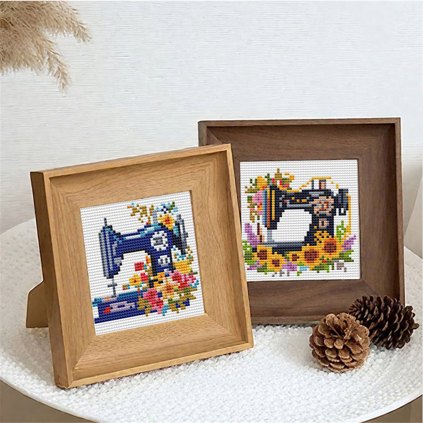 Sewing Machine - Partial 11CT Stamped Cross Stitch 15x15CM - Huacan