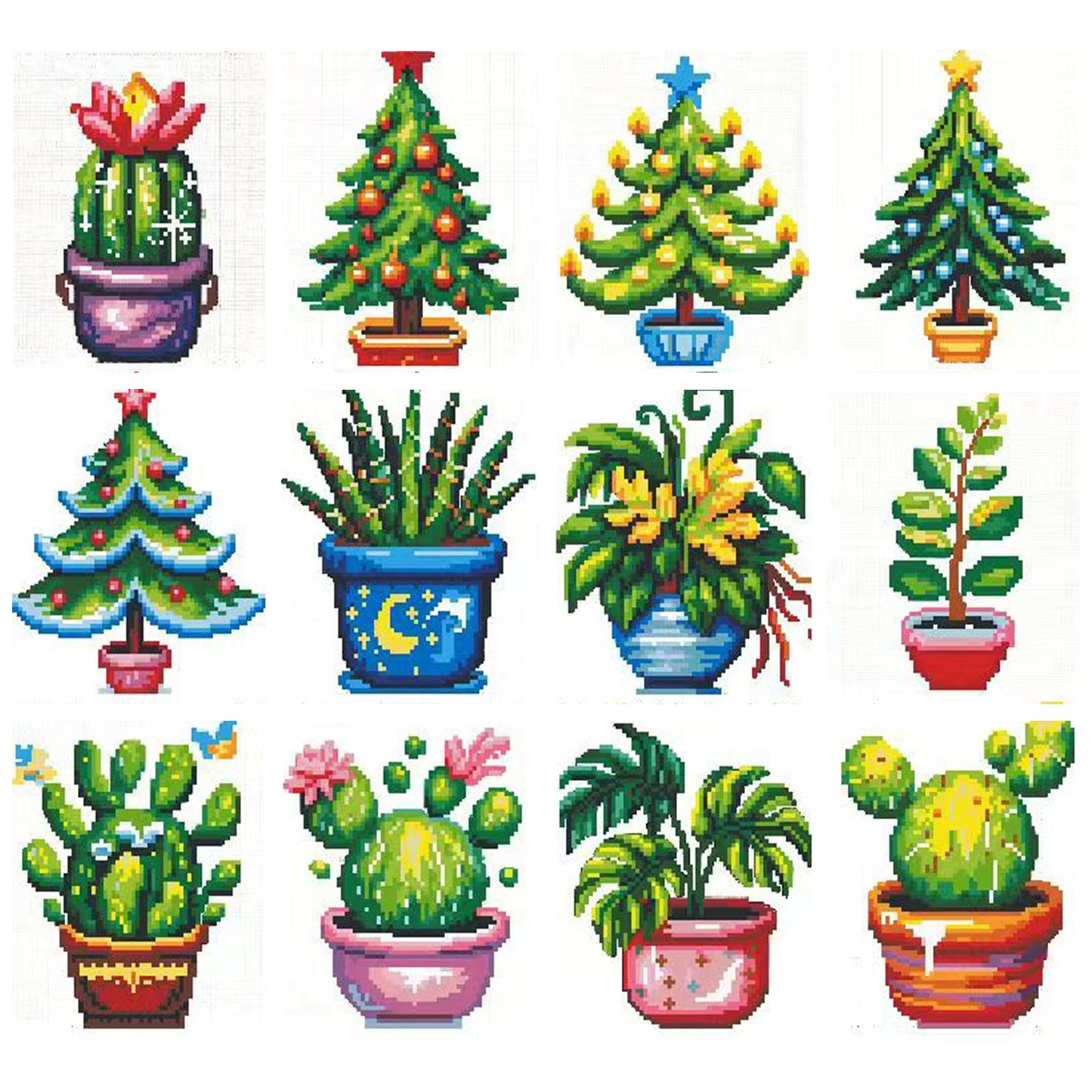Christmas Green Plants - Partial 11CT Stamped Cross Stitch 15x17CM - Huacan