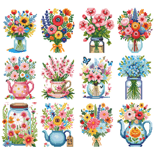 Vase And Teapot - Partial 11CT Stamped Cross Stitch 15x17CM - Huacan