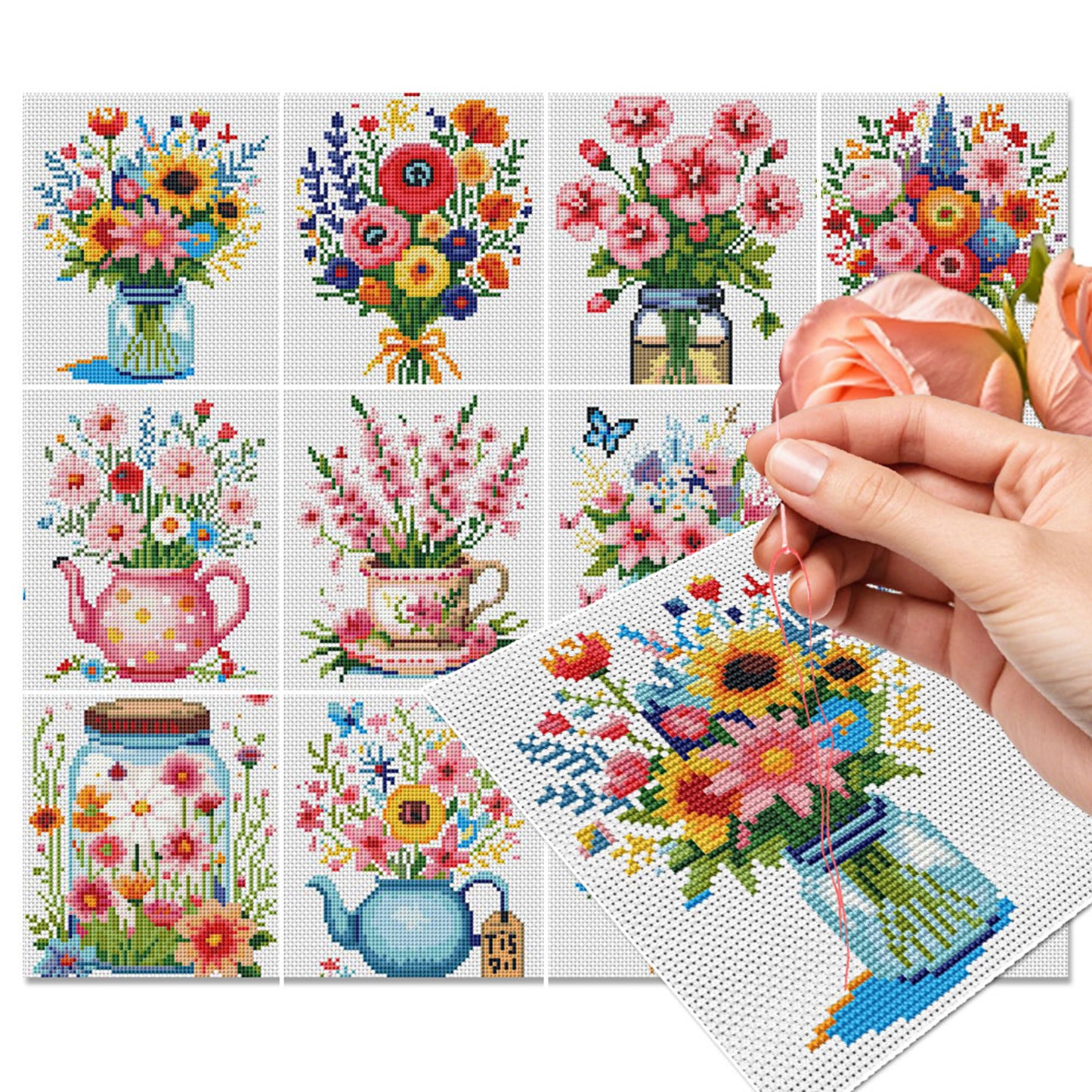 Vase And Teapot - Partial 11CT Stamped Cross Stitch 15x17CM - Huacan