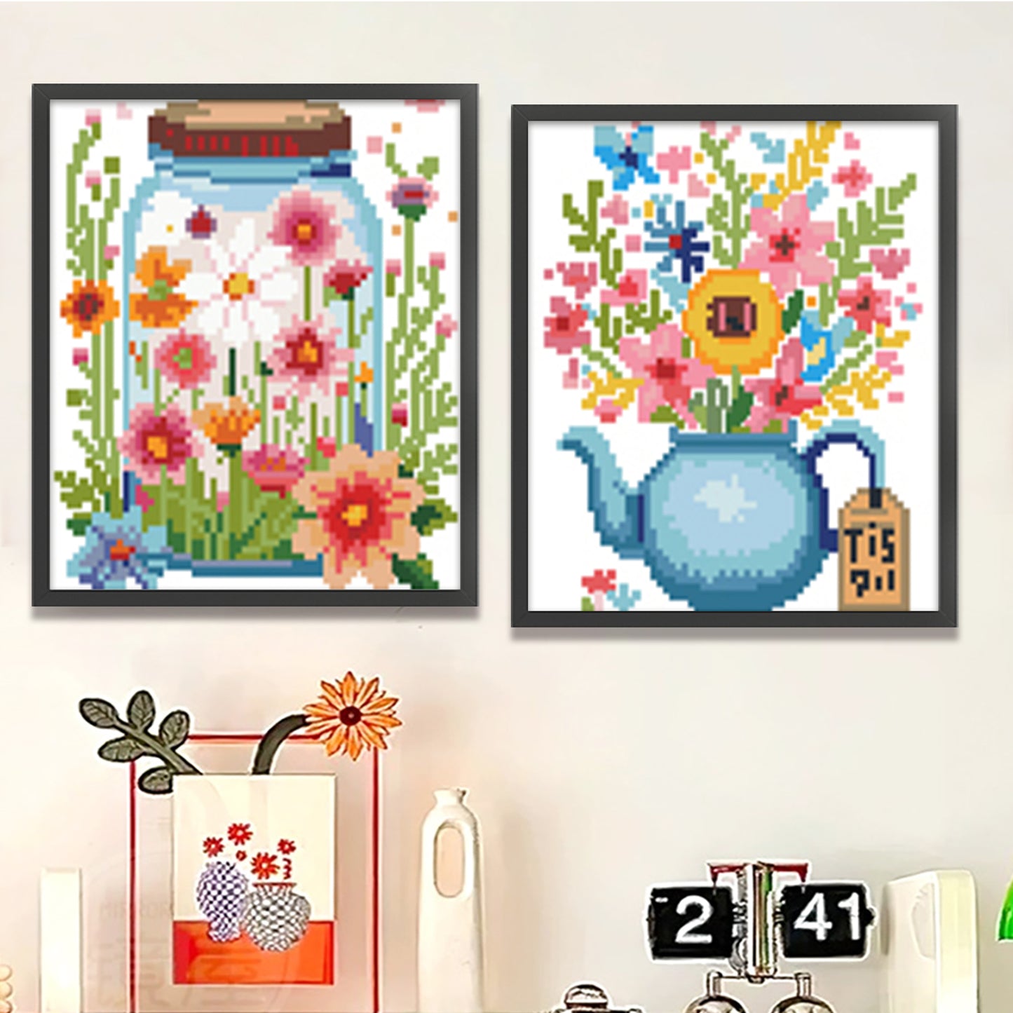Vase And Teapot - Partial 11CT Stamped Cross Stitch 15x17CM - Huacan