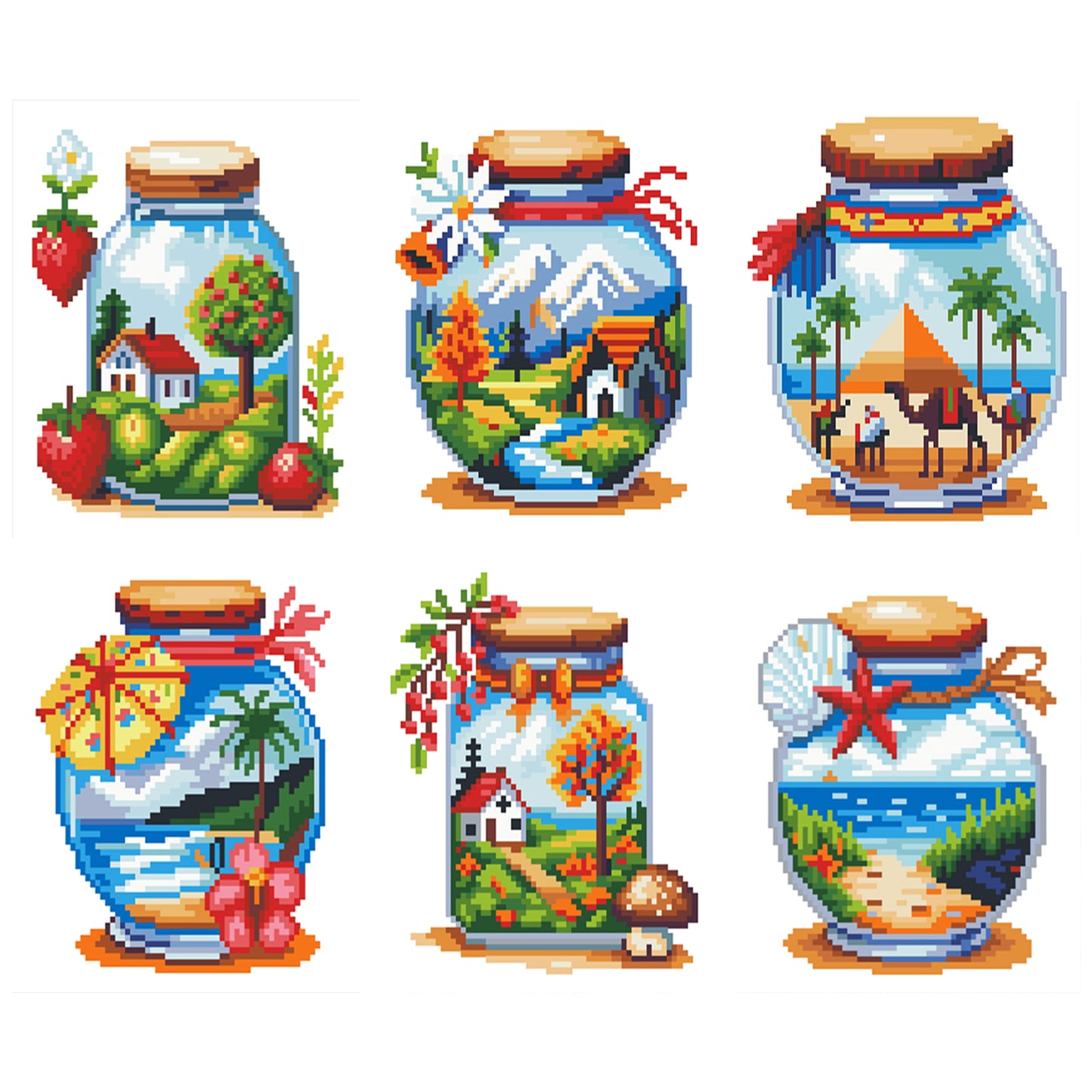 Glass Bottle Scenery - Partial 11CT Stamped Cross Stitch 15x17CM - Huacan