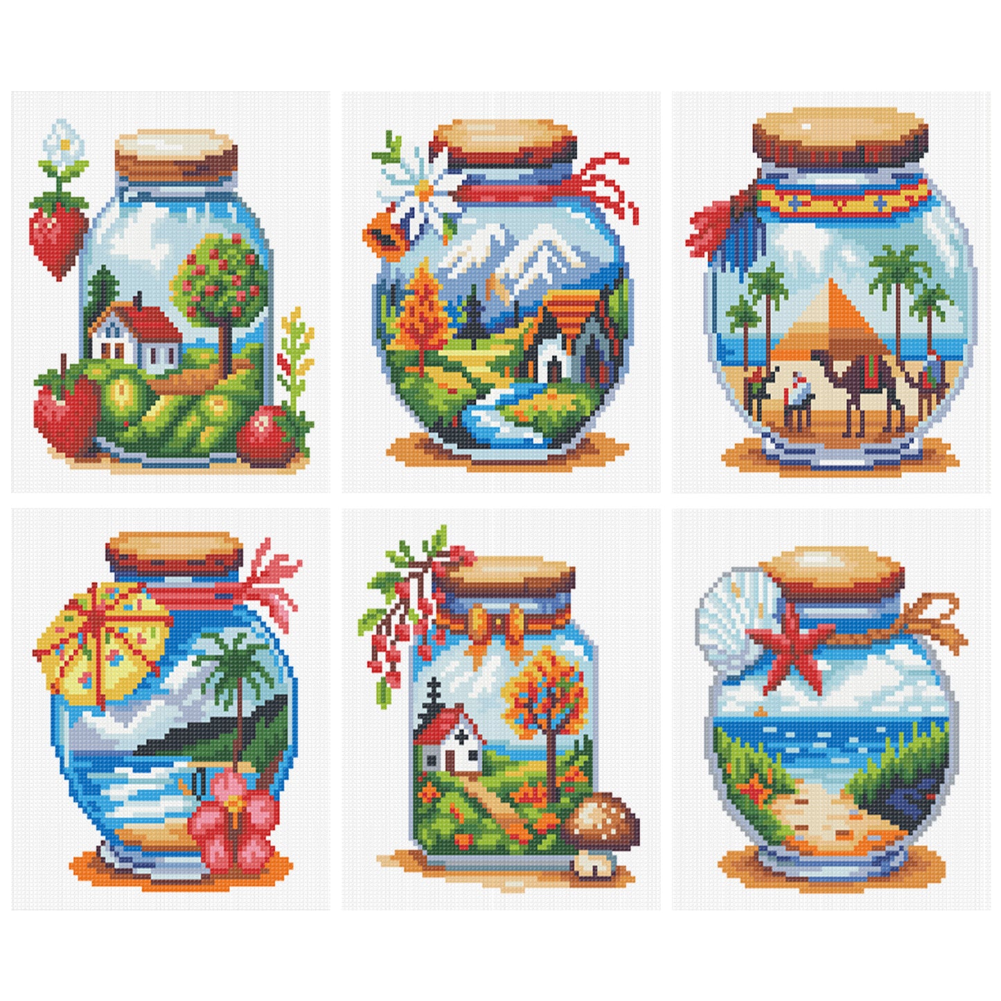 Glass Bottle Scenery - Partial 11CT Stamped Cross Stitch 15x17CM - Huacan