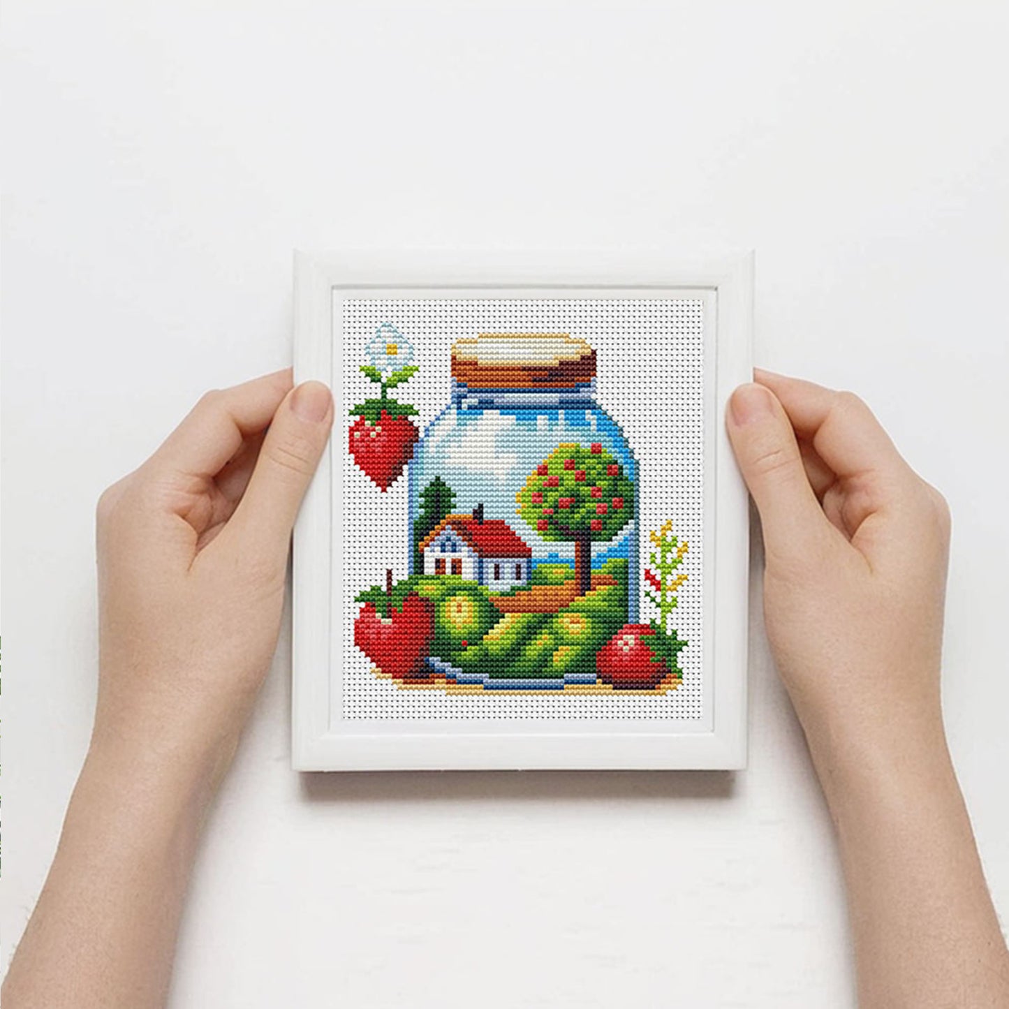 Glass Bottle Scenery - Partial 11CT Stamped Cross Stitch 15x17CM - Huacan