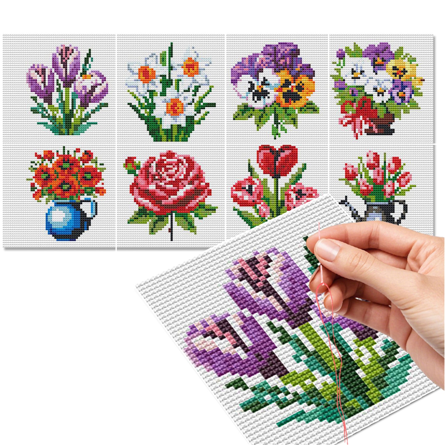 Flowers And Vase - Partial 11CT Stamped Cross Stitch 15x15CM - Huacan