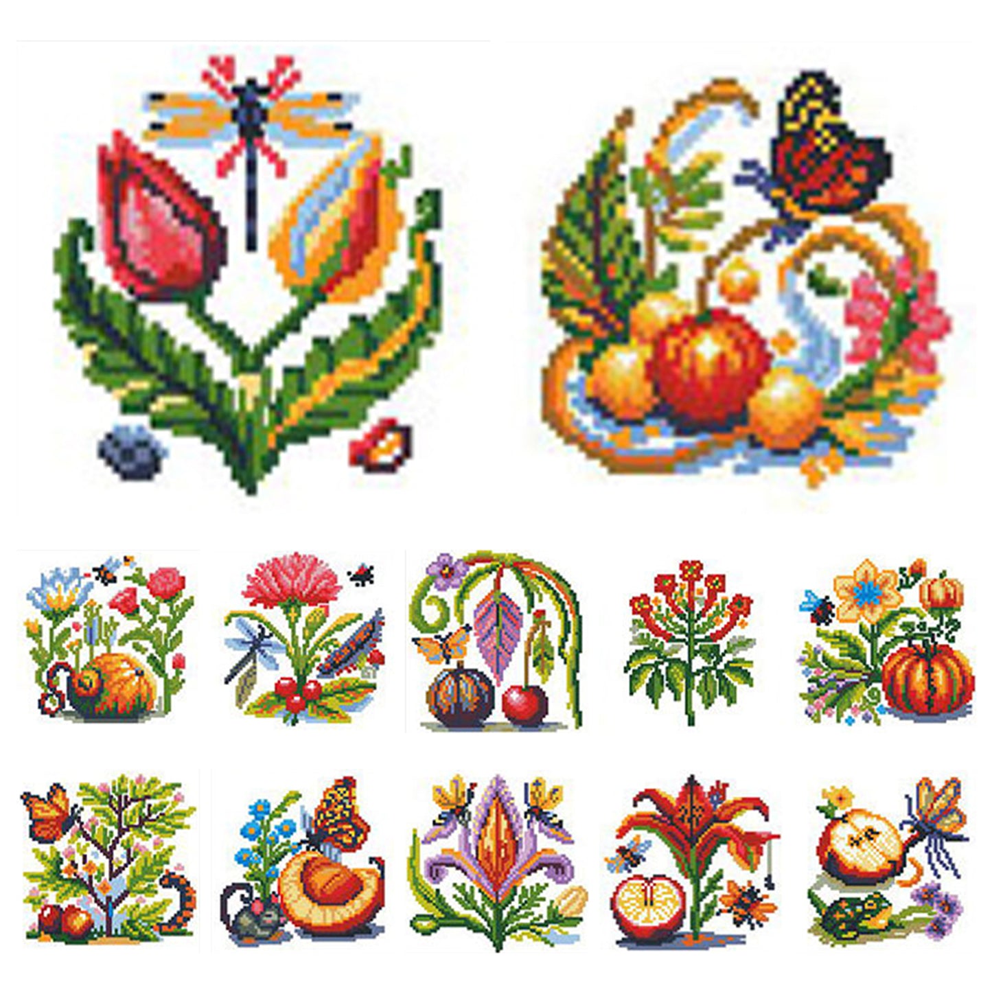 Flowers, Fruits And Melons - Partial 11CT Stamped Cross Stitch 15x15CM - Huacan