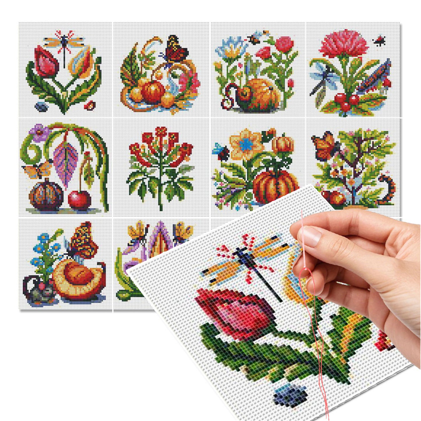 Flowers, Fruits And Melons - Partial 11CT Stamped Cross Stitch 15x15CM - Huacan