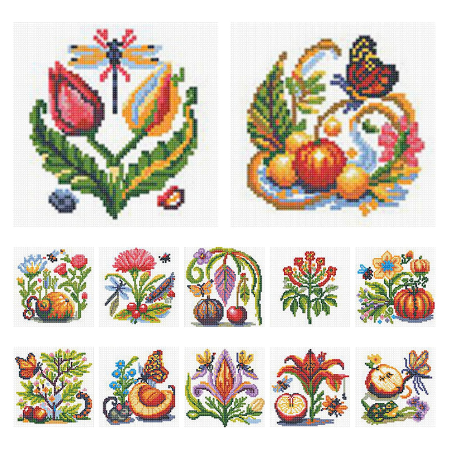 Flowers, Fruits And Melons - Partial 11CT Stamped Cross Stitch 15x15CM - Huacan