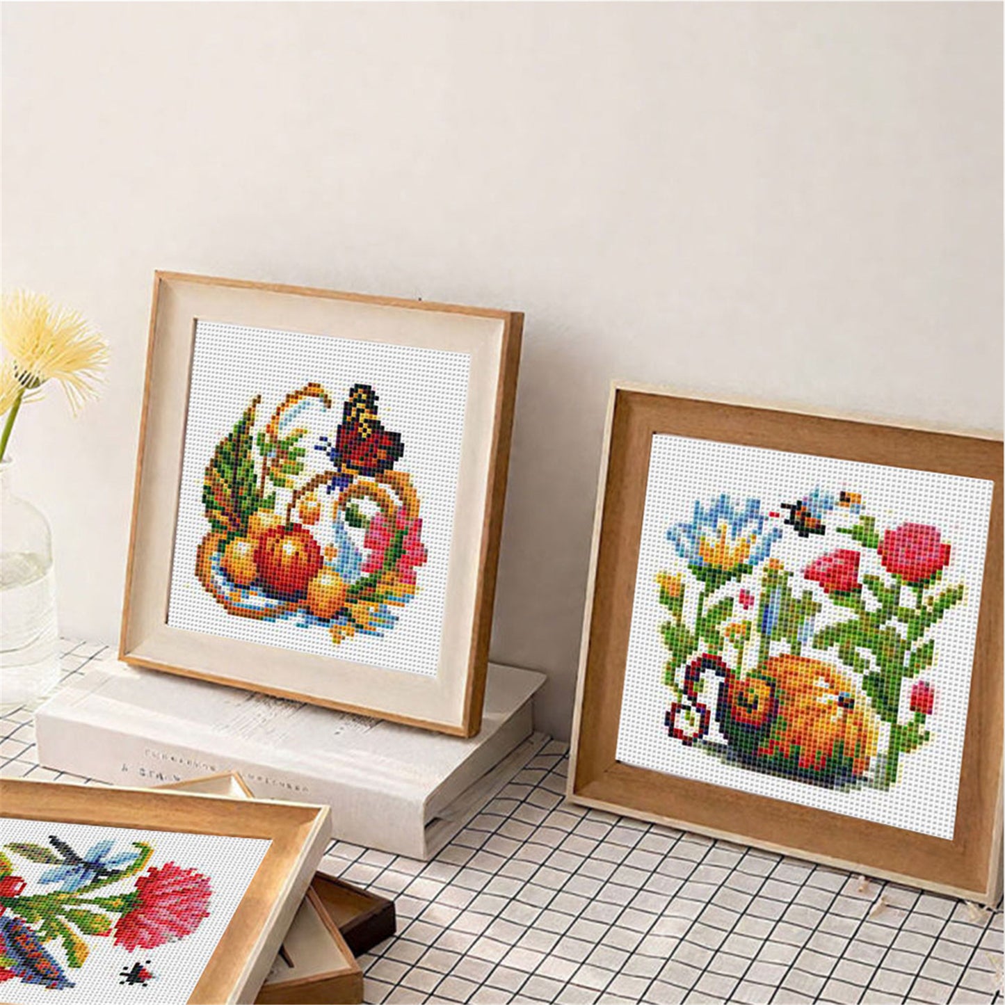 Flowers, Fruits And Melons - Partial 11CT Stamped Cross Stitch 15x15CM - Huacan