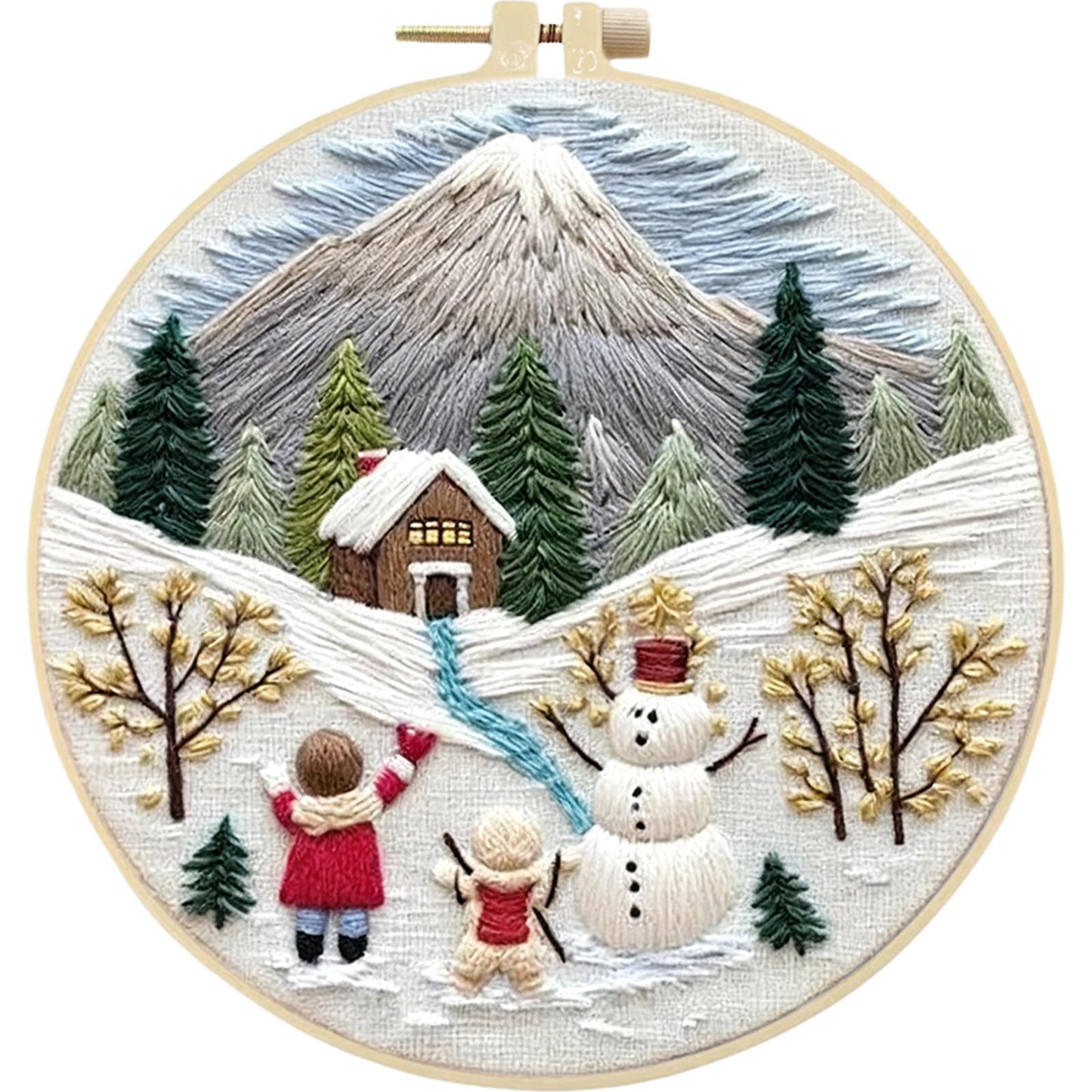 4PCS Christmas - DIY Embroidery Cross Stitch Kit with Pattern Cotton Threads Needles Hoop 30x30CM/11.81x11.81in