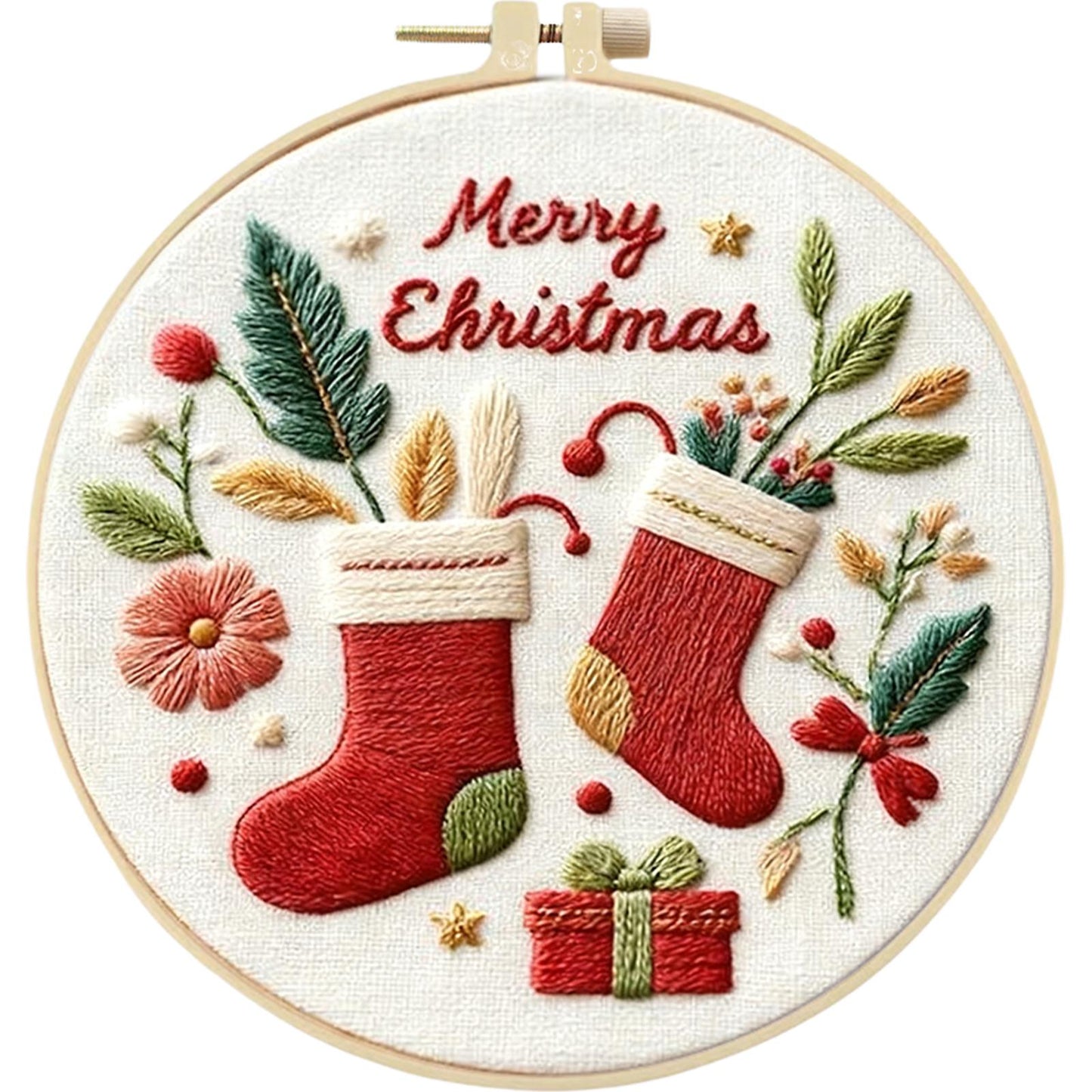 4PCS Christmas - DIY Embroidery Cross Stitch Kit with Pattern Cotton Threads Needles Hoop 30x30CM/11.81x11.81in