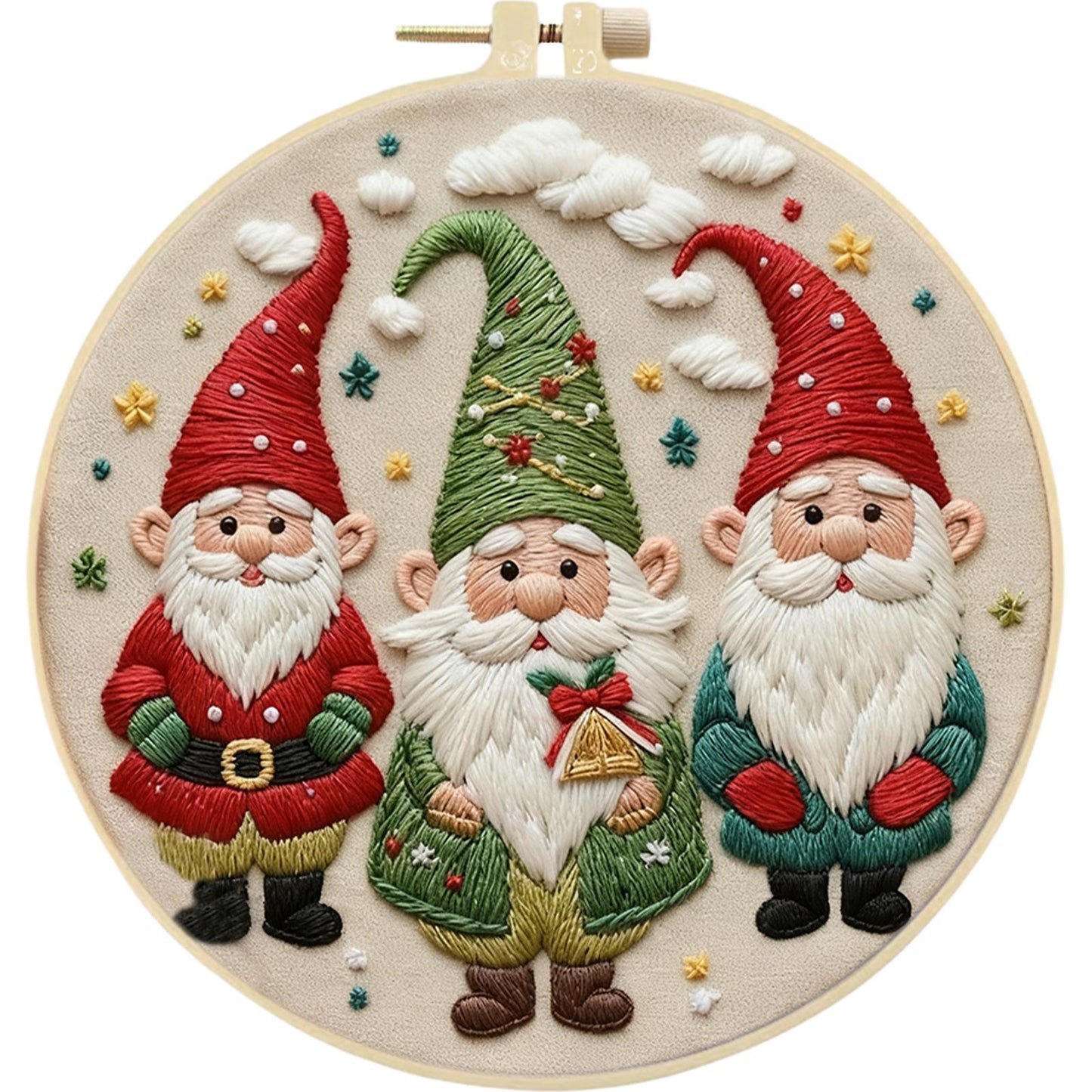 4PCS Christmas - DIY Embroidery Cross Stitch Kit with Pattern Cotton Threads Needles Hoop 30x30CM/11.81x11.81in