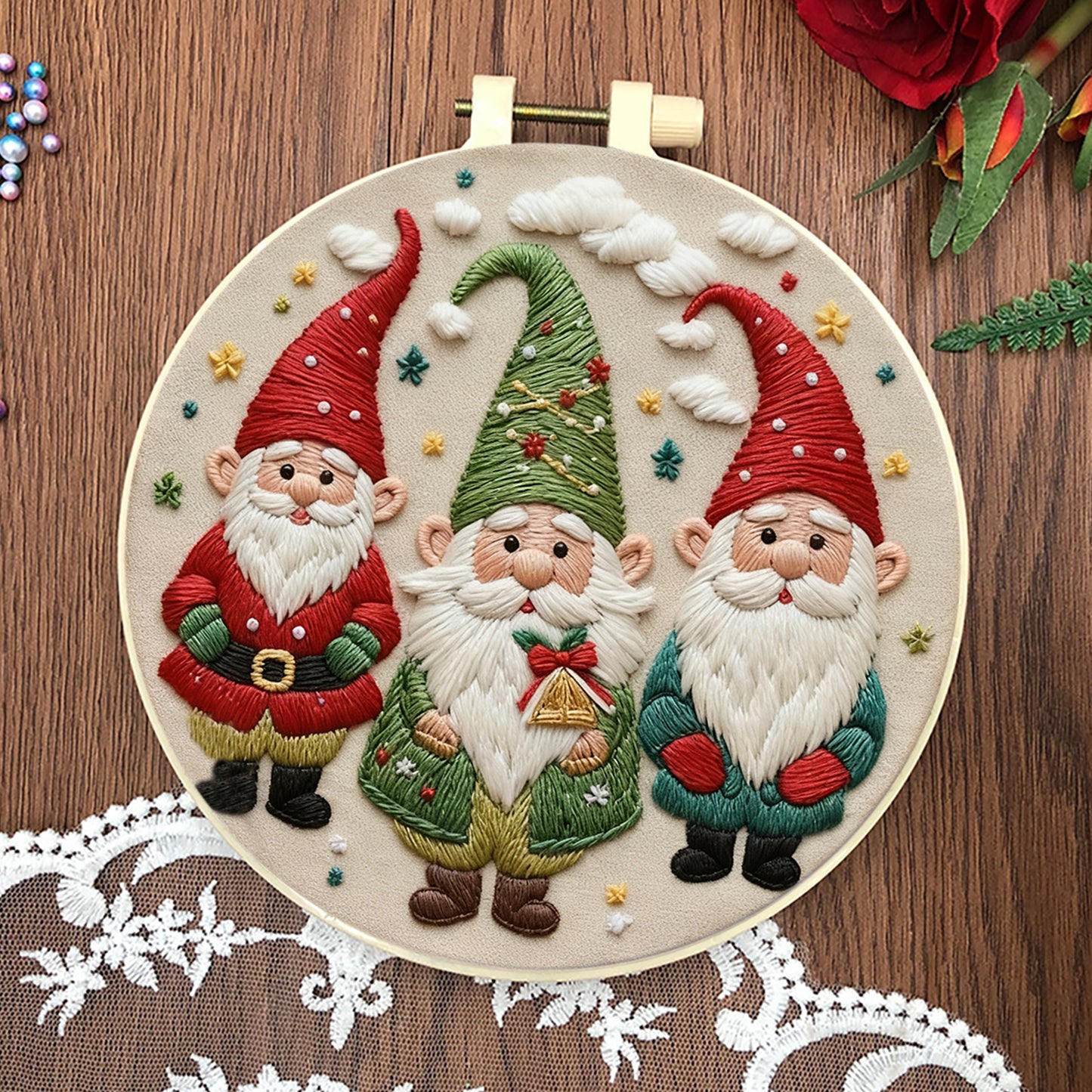 4PCS Christmas - DIY Embroidery Cross Stitch Kit with Pattern Cotton Threads Needles Hoop 30x30CM/11.81x11.81in