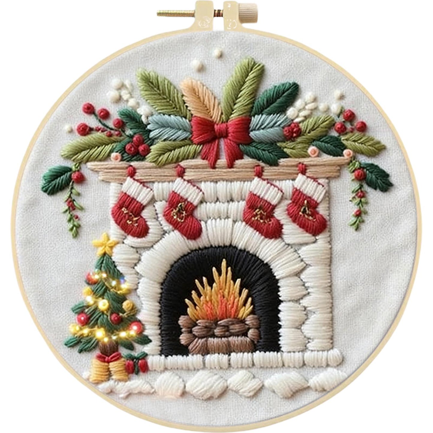 4PCS Christmas - DIY Embroidery Cross Stitch Kit with Pattern Cotton Threads Needles Hoop 30x30CM/11.81x11.81in