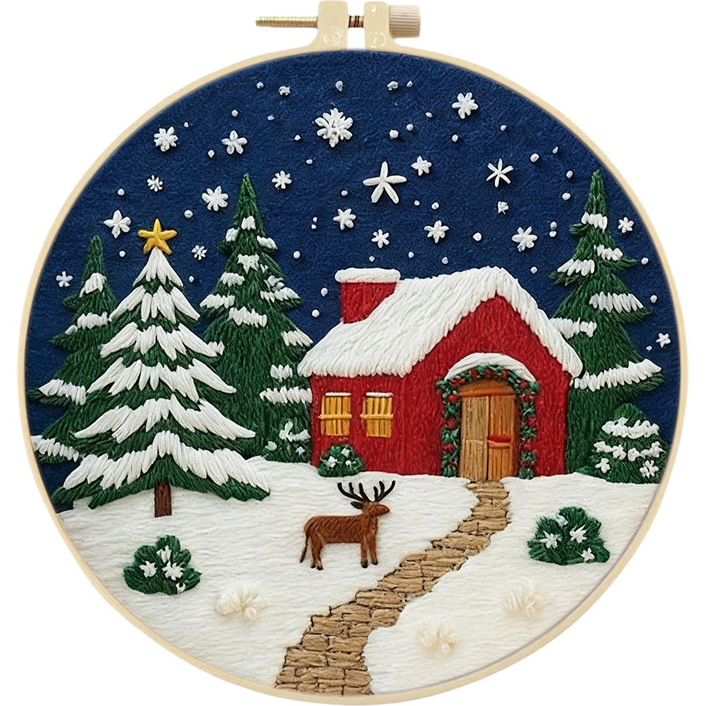 4PCS Christmas - DIY Embroidery Cross Stitch Kit with Pattern Cotton Threads Needles Hoop 30x30CM/11.81x11.81in