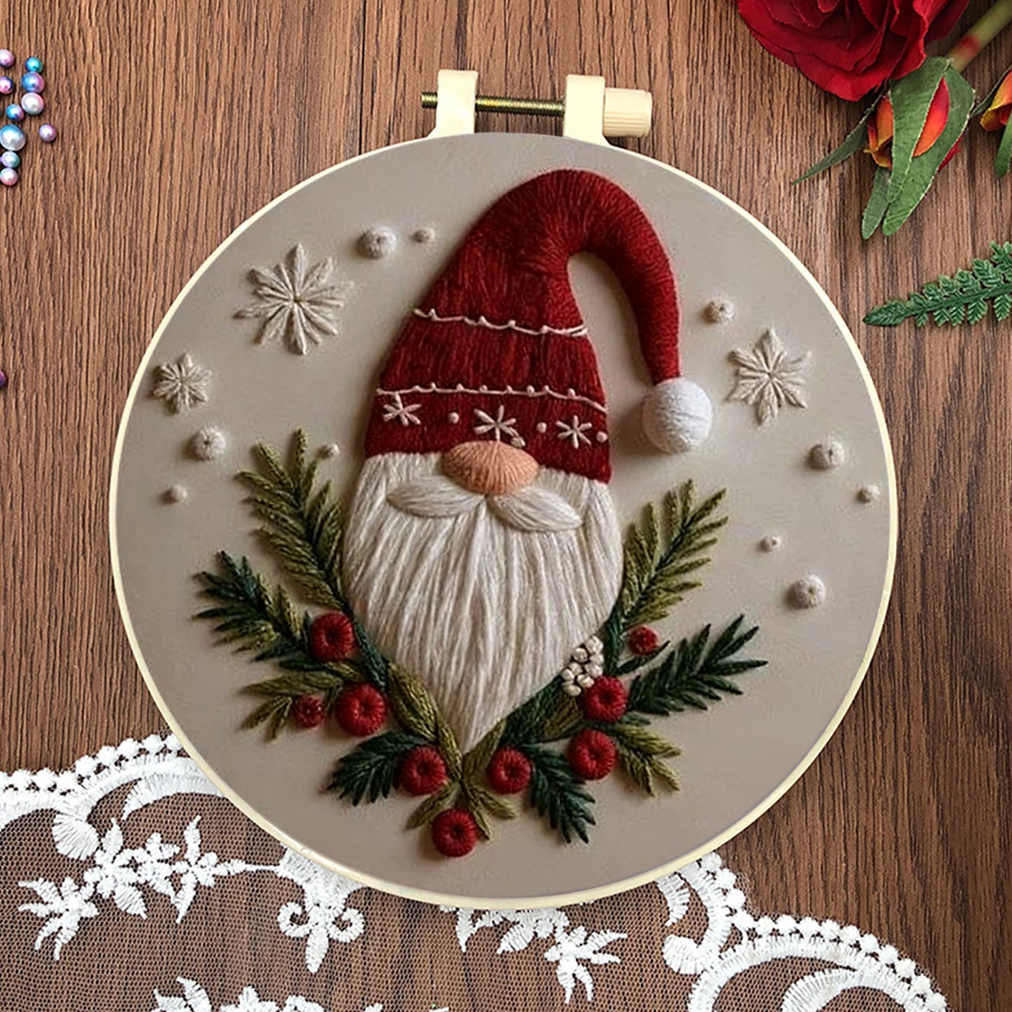 4PCS Christmas - DIY Embroidery Cross Stitch Kit with Pattern Cotton Threads Needles Hoop 30x30CM/11.81x11.81in