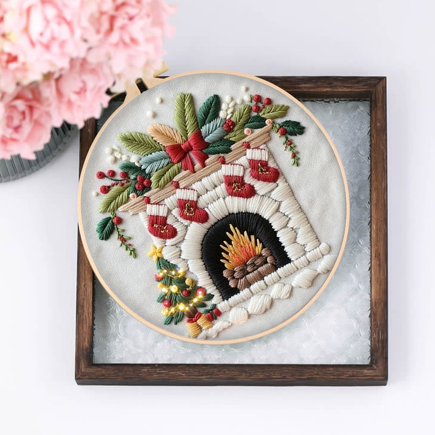 4PCS Christmas - DIY Embroidery Cross Stitch Kit with Pattern Cotton Threads Needles Hoop 30x30CM/11.81x11.81in