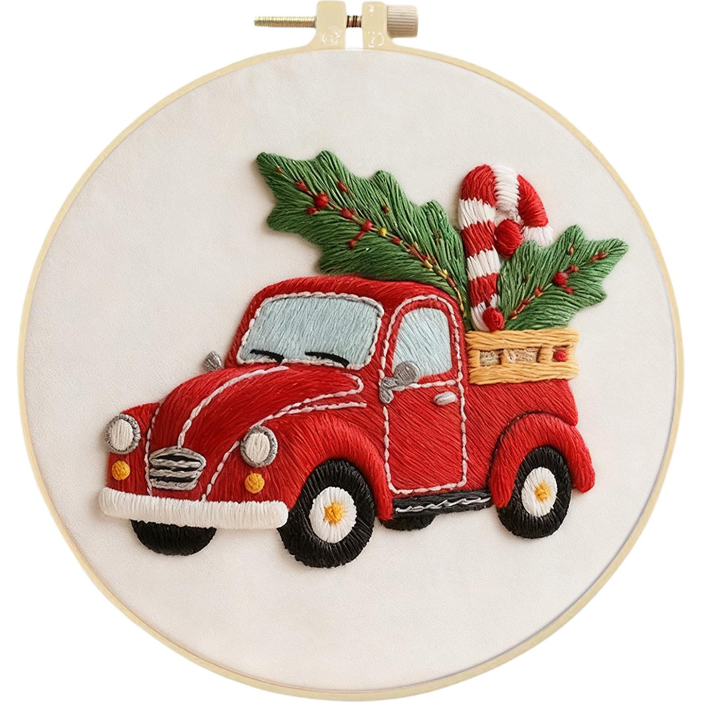 4PCS Christmas - DIY Embroidery Cross Stitch Kit with Pattern Cotton Threads Needles Hoop 30x30CM/11.81x11.81in