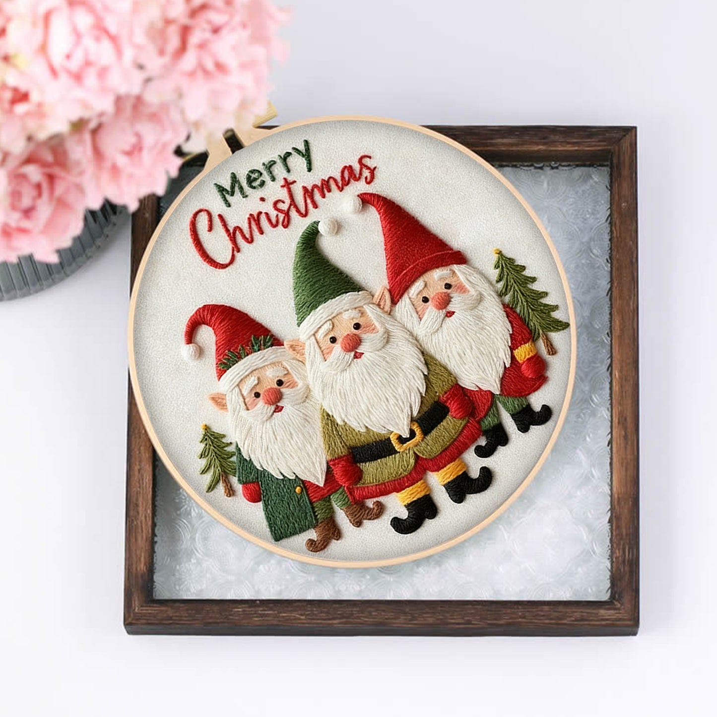 4PCS Christmas - DIY Embroidery Cross Stitch Kit with Pattern Cotton Threads Needles Hoop 30x30CM/11.81x11.81in
