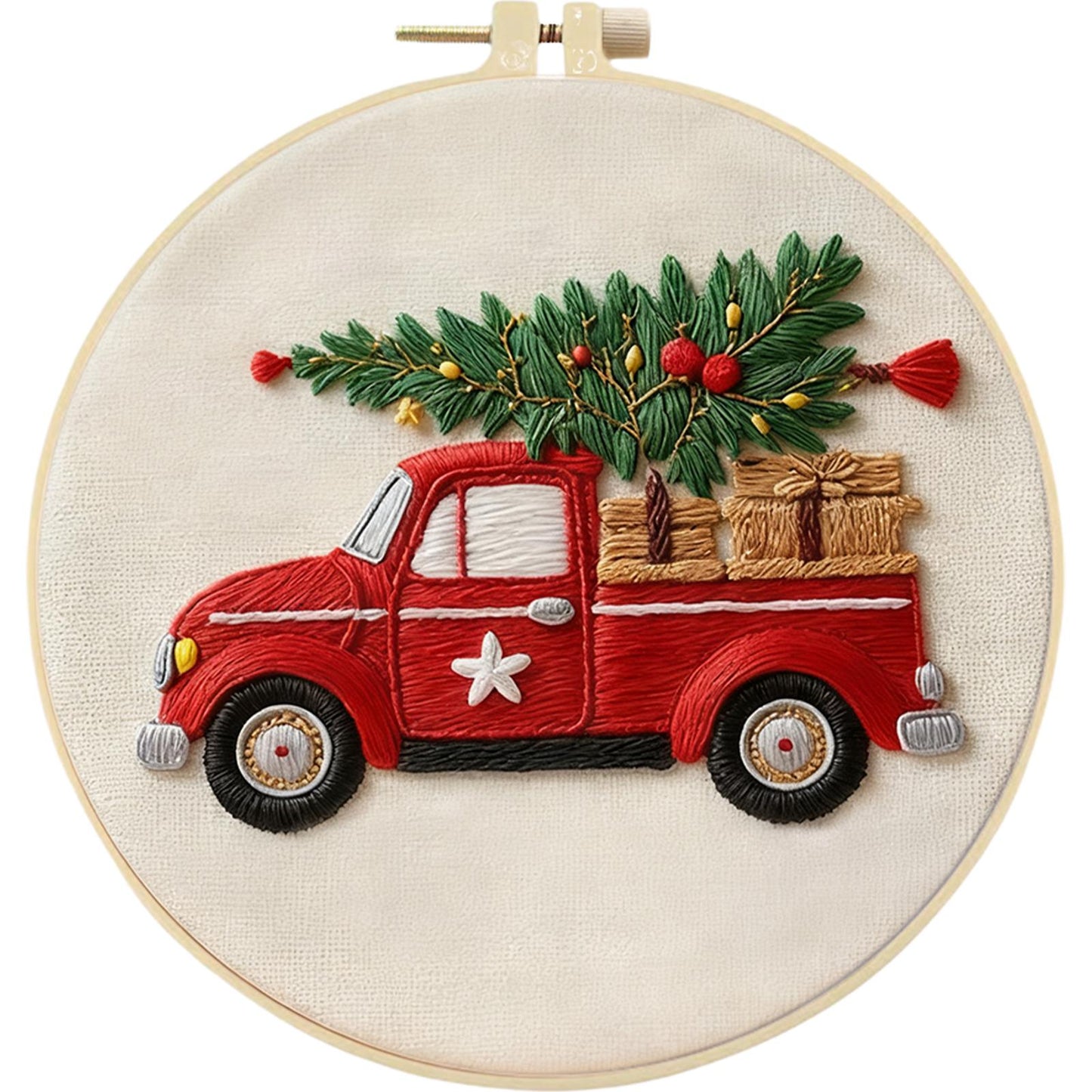 4PCS Christmas - DIY Embroidery Cross Stitch Kit with Pattern Cotton Threads Needles Hoop 30x30CM/11.81x11.81in