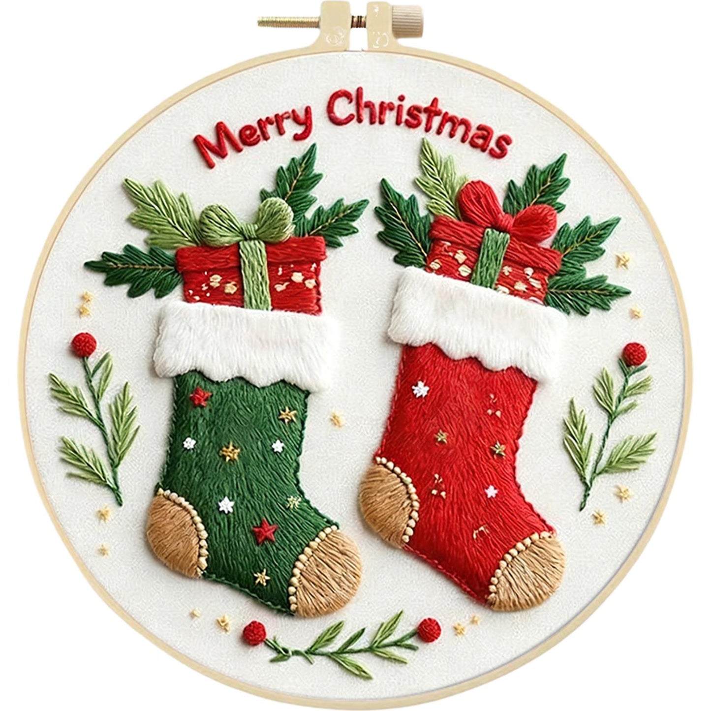 4PCS Christmas - DIY Embroidery Cross Stitch Kit with Pattern Cotton Threads Needles Hoop 30x30CM/11.81x11.81in