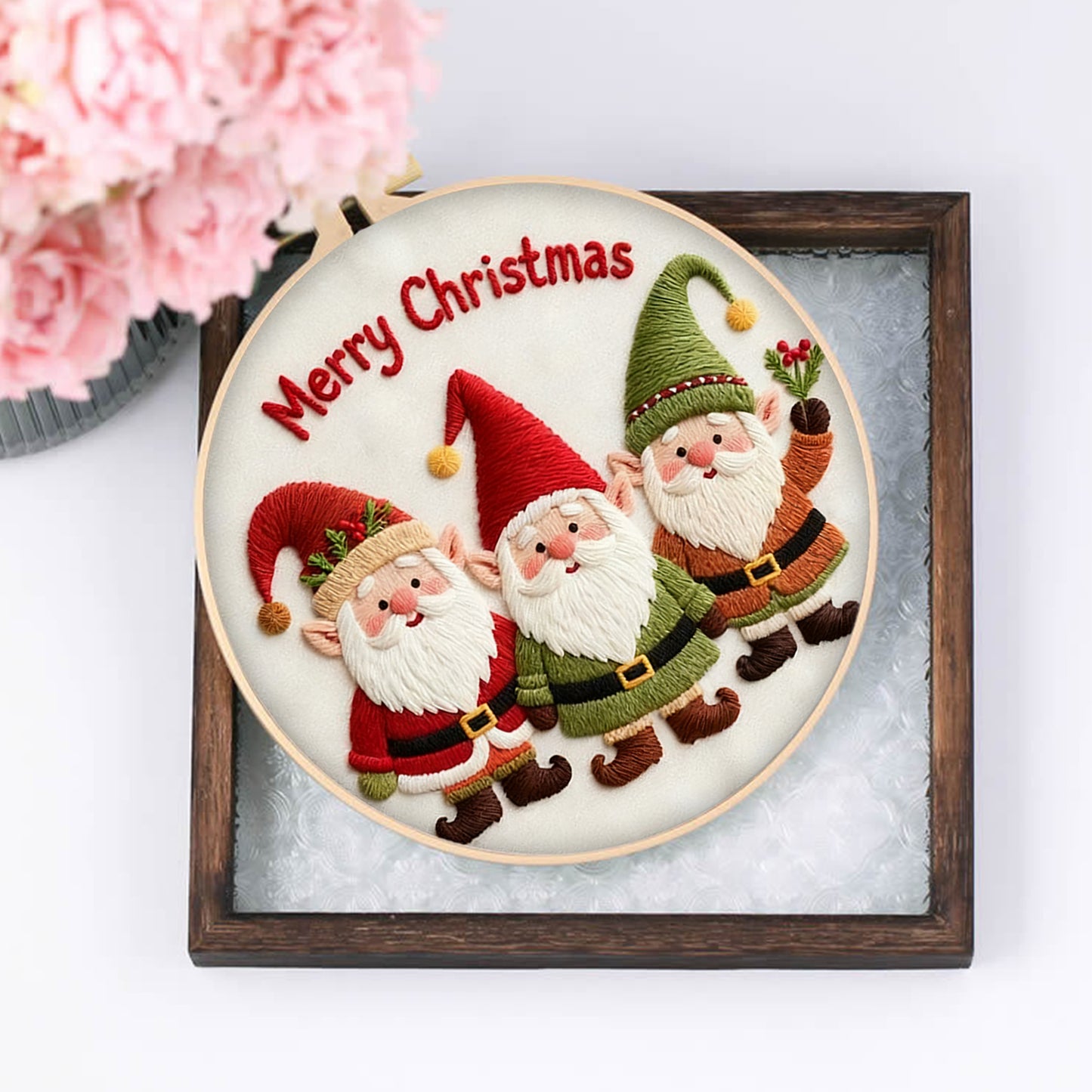 4PCS Christmas - DIY Embroidery Cross Stitch Kit with Pattern Cotton Threads Needles Hoop 30x30CM/11.81x11.81in