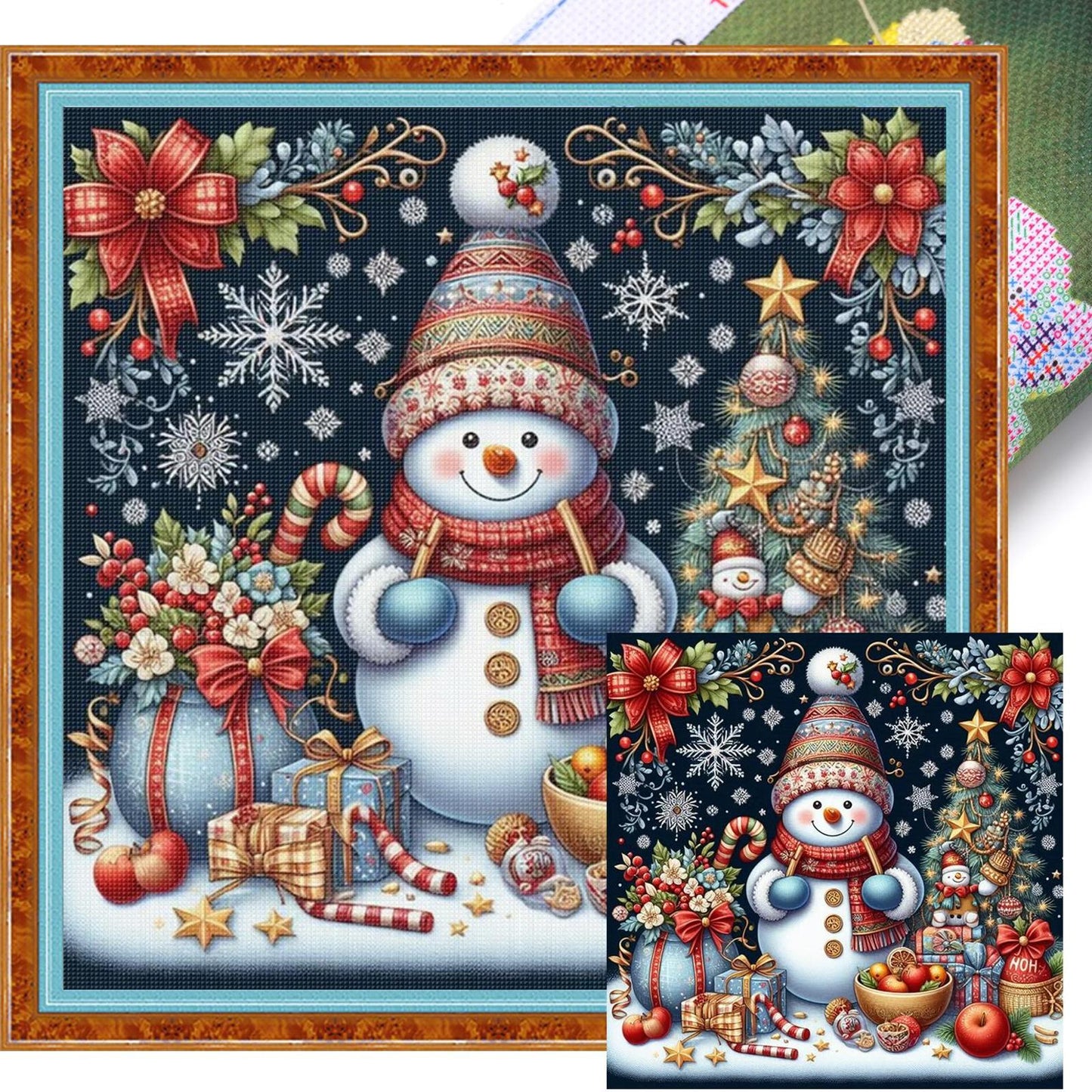 Snowman - Full 11CT Stamped Cross Stitch 45x45CM - Huacan