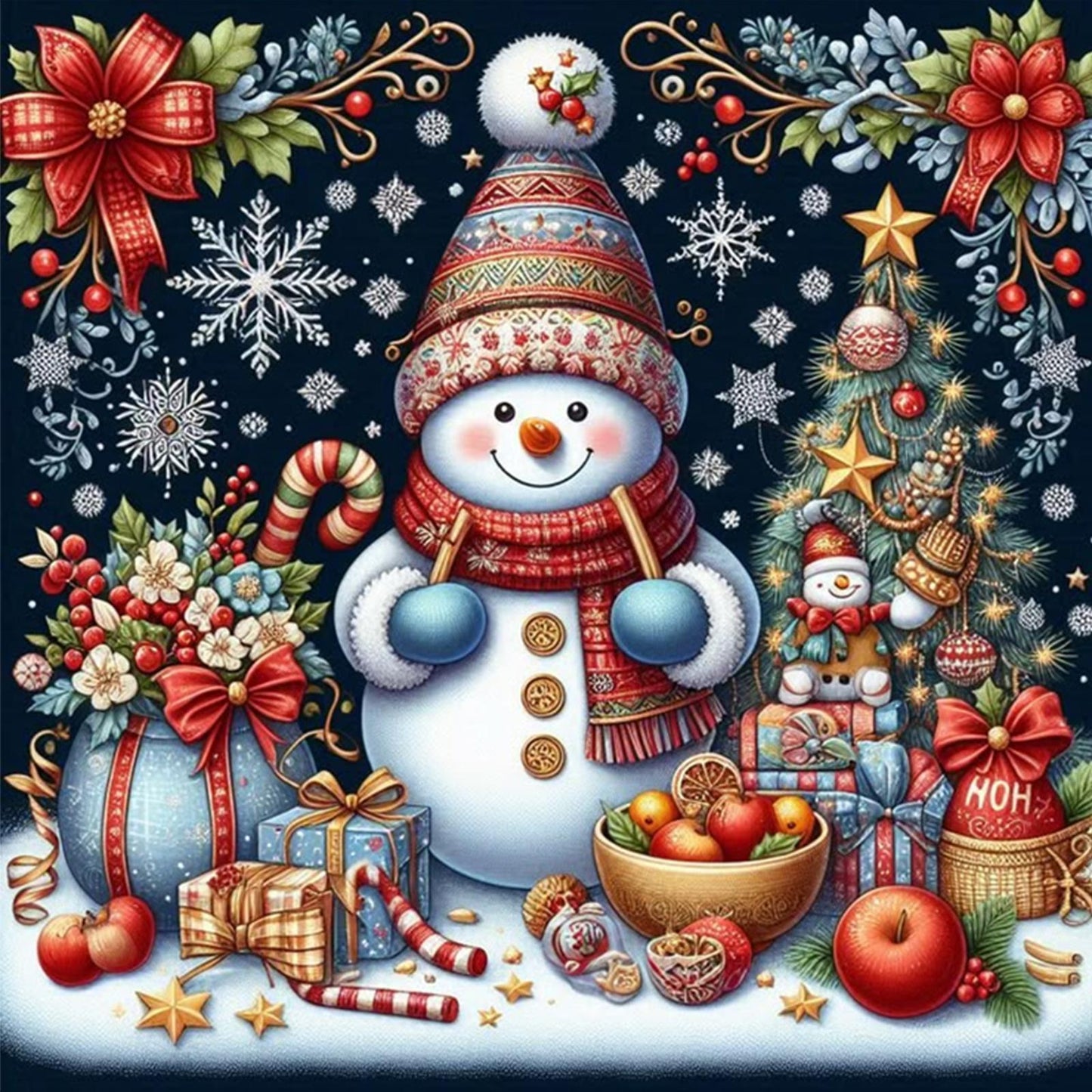 Snowman - Full 11CT Stamped Cross Stitch 45x45CM - Huacan