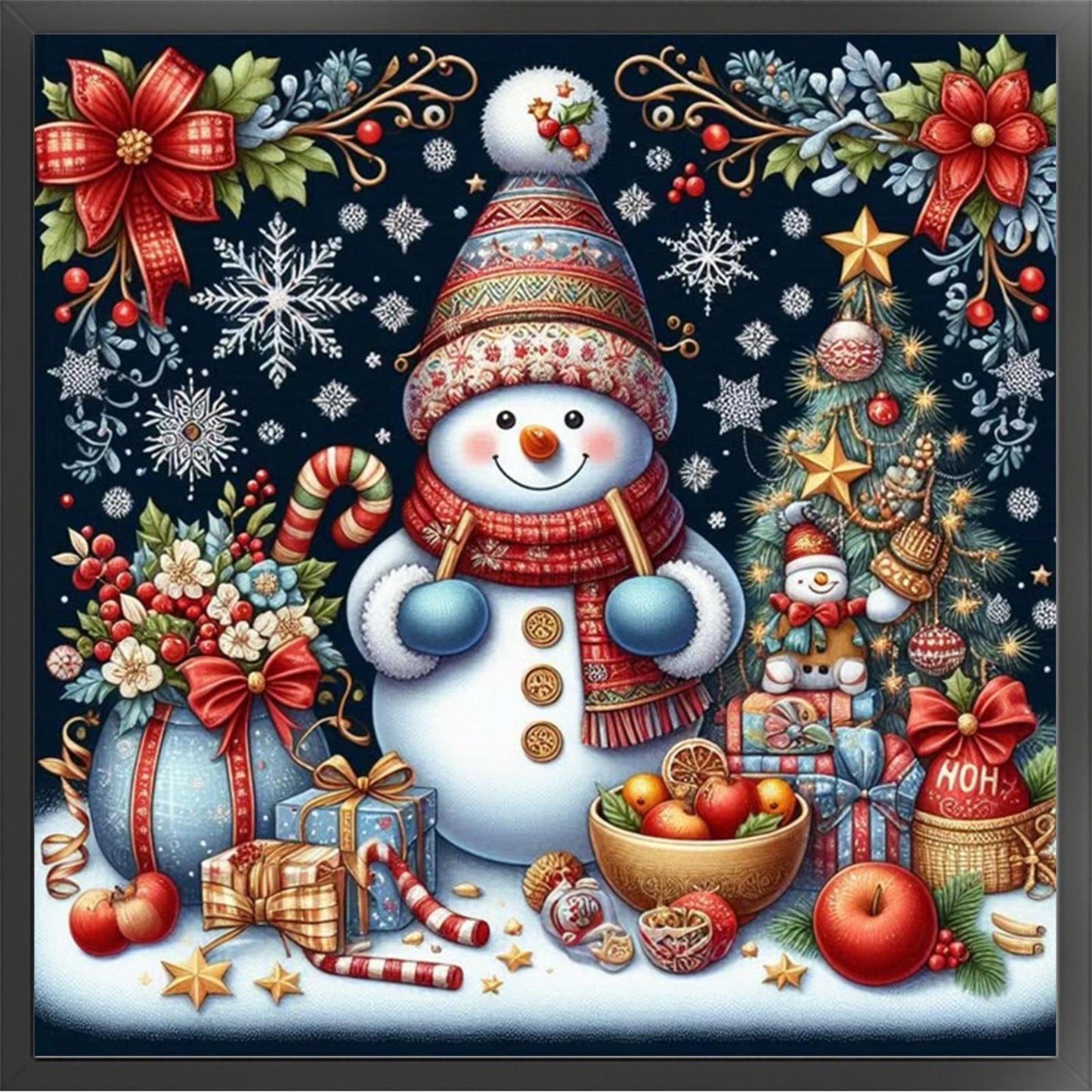 Snowman - Full 11CT Stamped Cross Stitch 45x45CM - Huacan