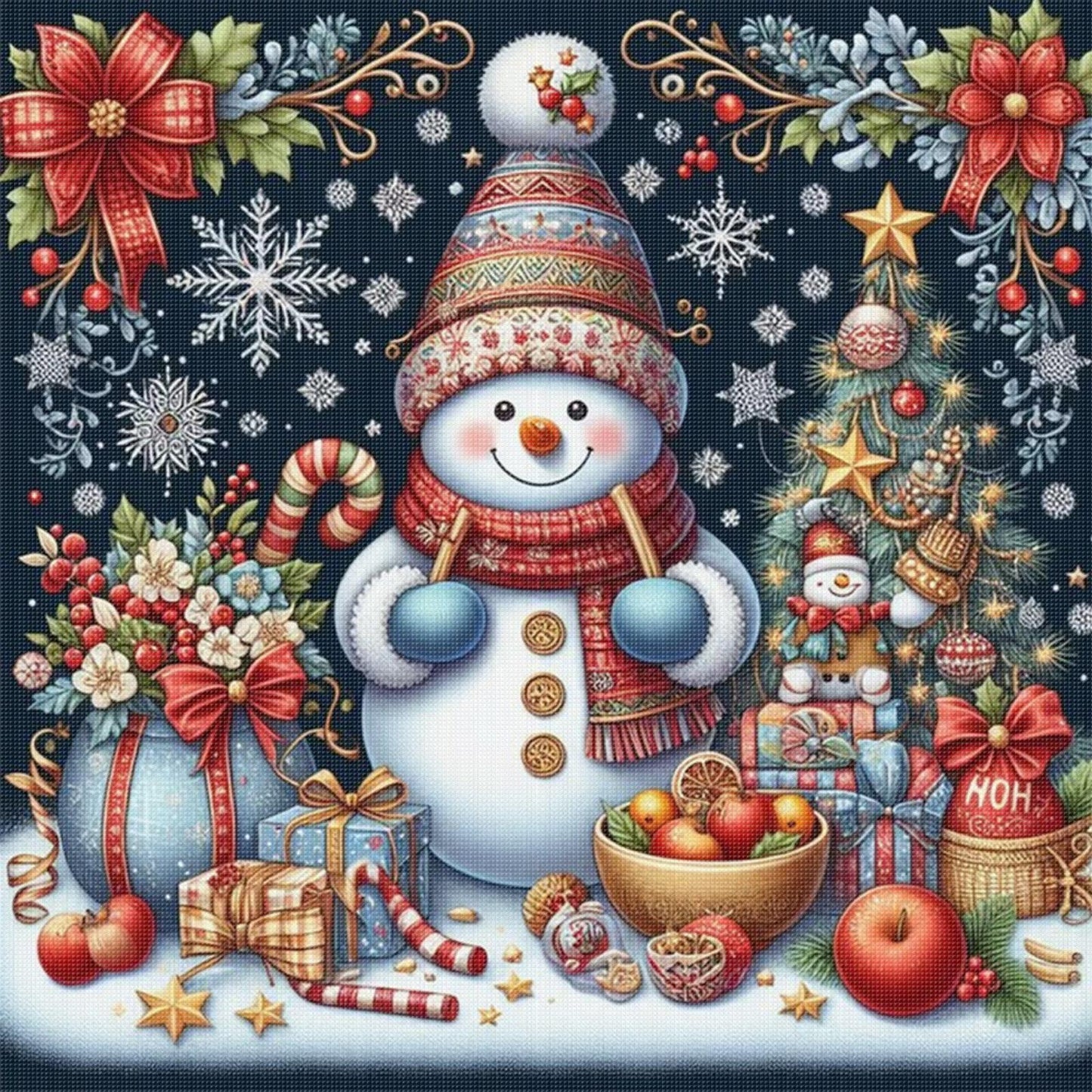 Snowman - Full 11CT Stamped Cross Stitch 45x45CM - Huacan