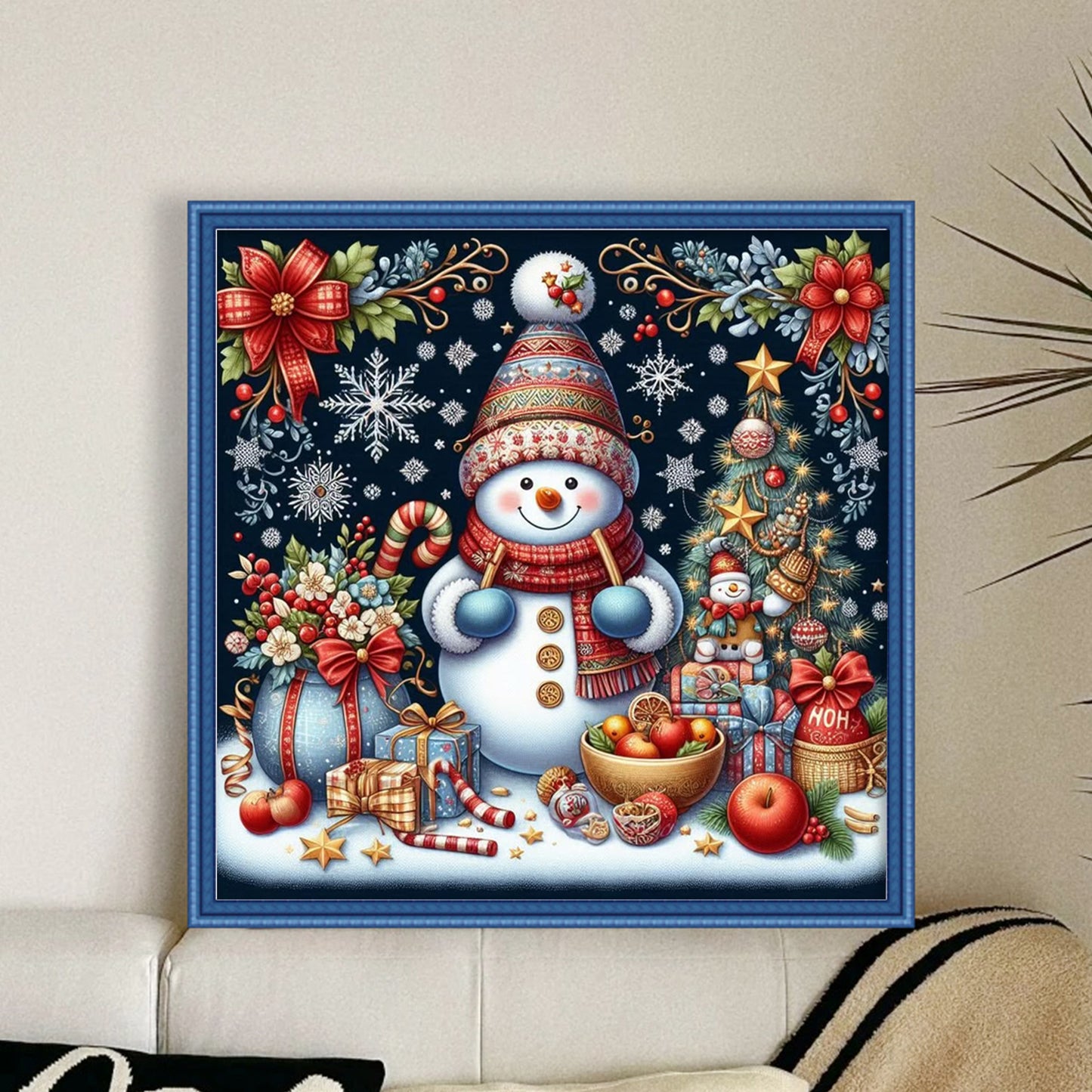 Snowman - Full 11CT Stamped Cross Stitch 45x45CM - Huacan